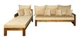 Setrun Solid Wood RHS Sofa with Lounger in Natural Brown Finish & Cream Upholstery