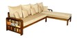 Setrun Solid Wood RHS Sofa with Lounger in Natural Brown Finish & Cream Upholstery