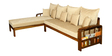 Setrun Solid Wood RHS Sofa with Lounger in Natural Brown Finish & Cream Upholstery