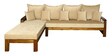 Setrun Solid Wood RHS Sofa with Lounger in Natural Brown Finish & Cream Upholstery