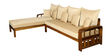 Setrun Solid Wood RHS Sofa with Lounger in Natural Brown Finish & Cream Upholstery