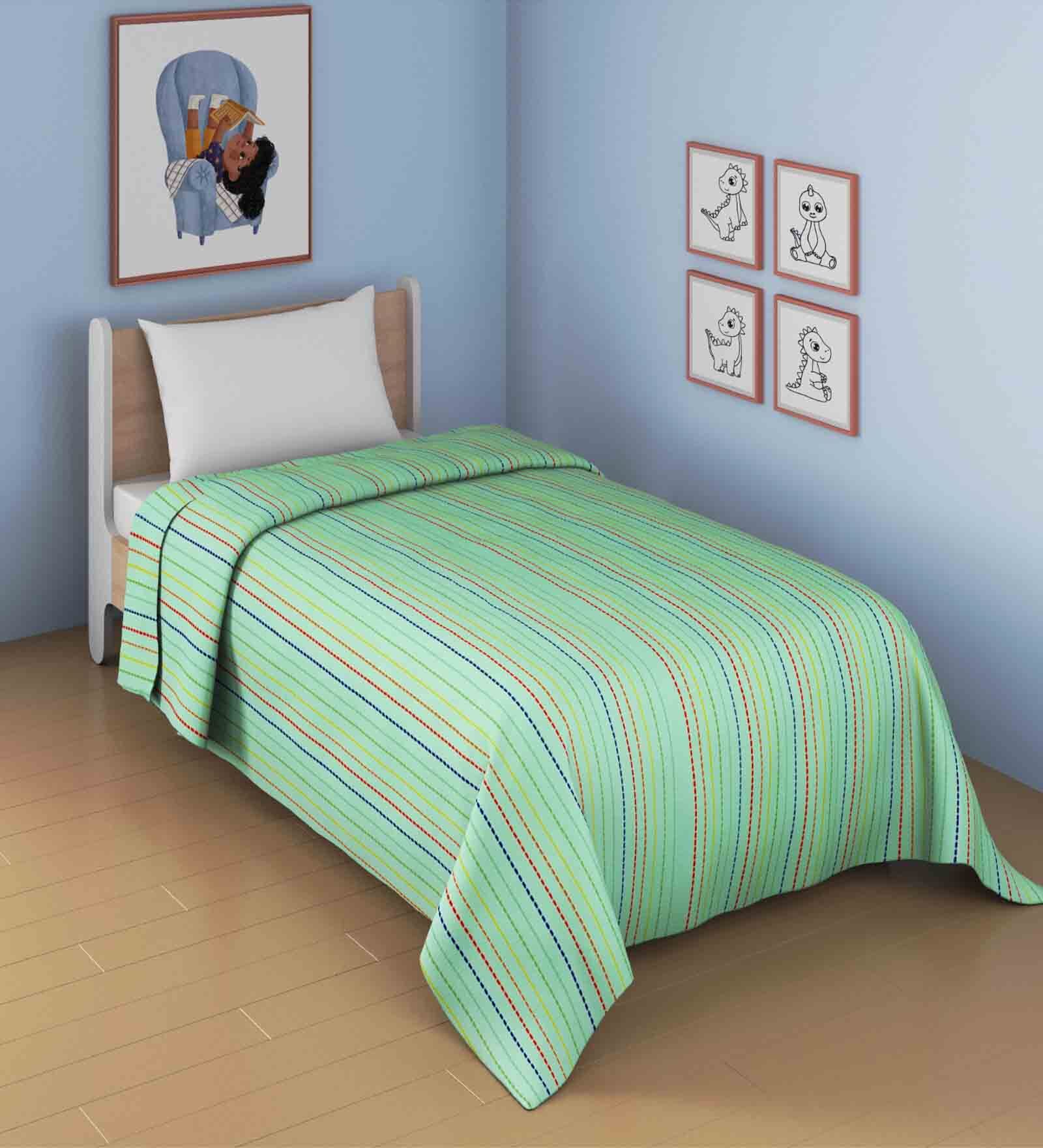 Buy Sea Green Cotton Single Bed Kids Quilt Cursive Lines Collection by