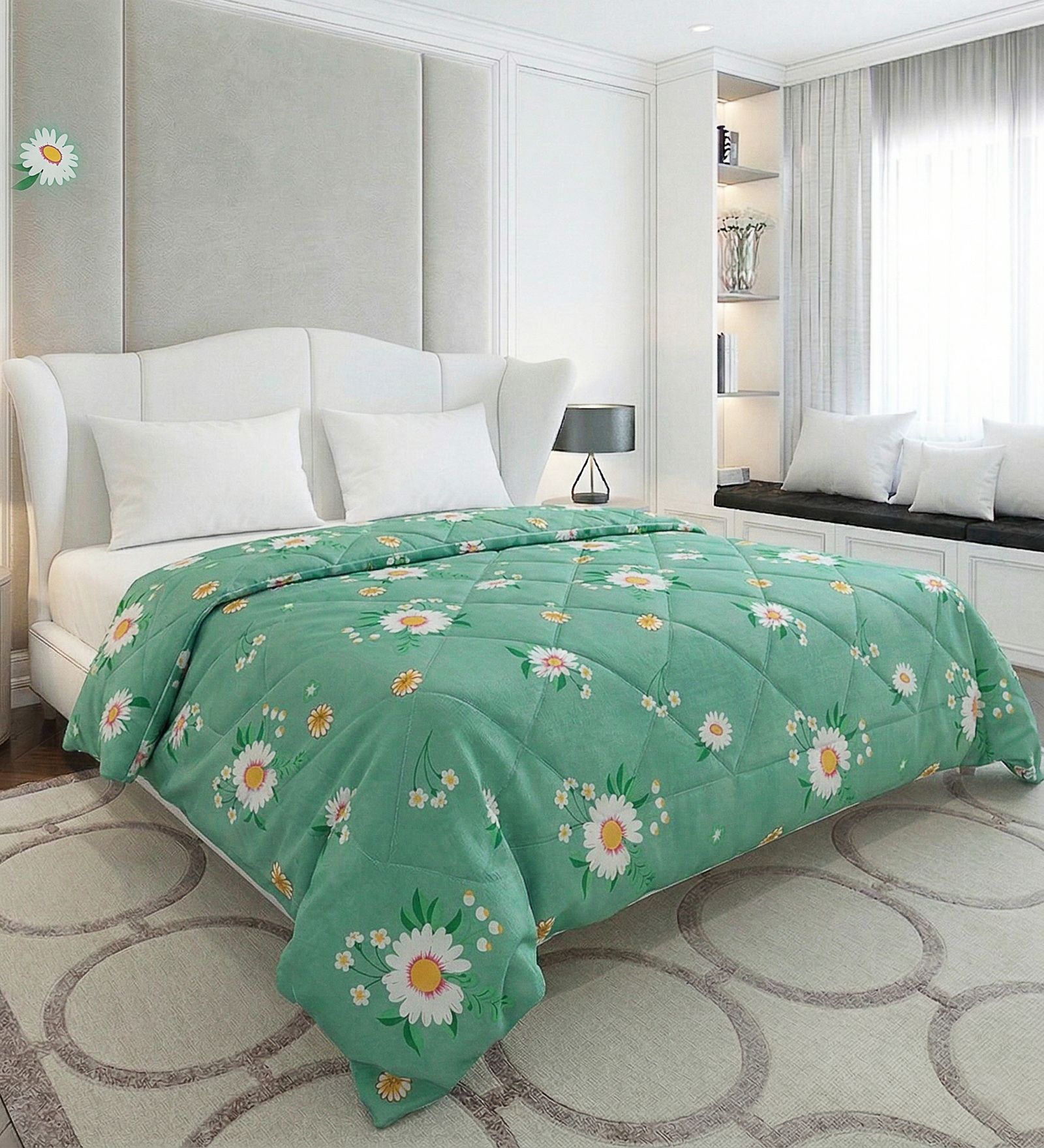 Sea Green Polyester Solid 105 GSM Single Bed Comforter