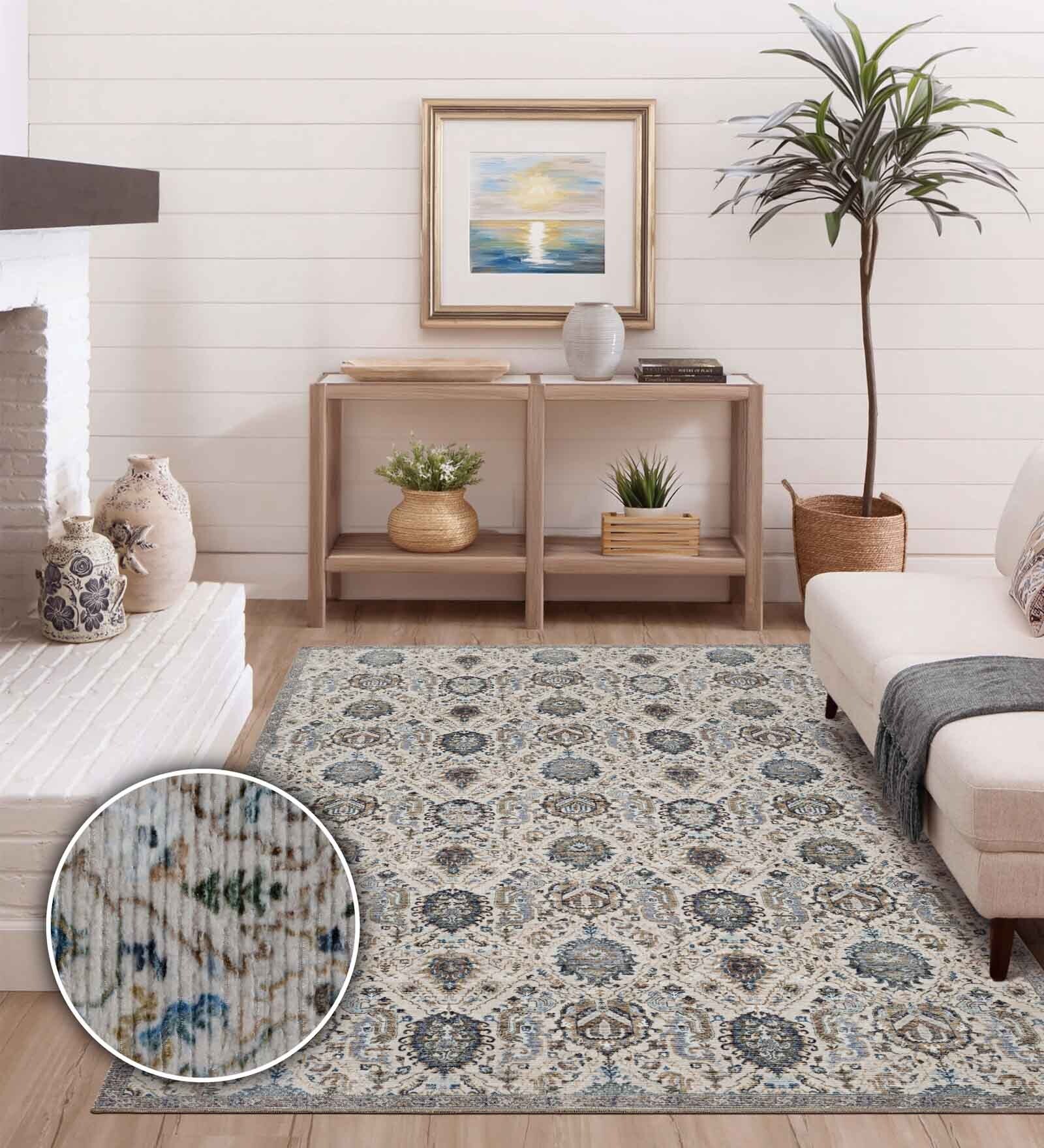 Sea Green Vintage Polyester 4' X 6' Machine Made Carpet