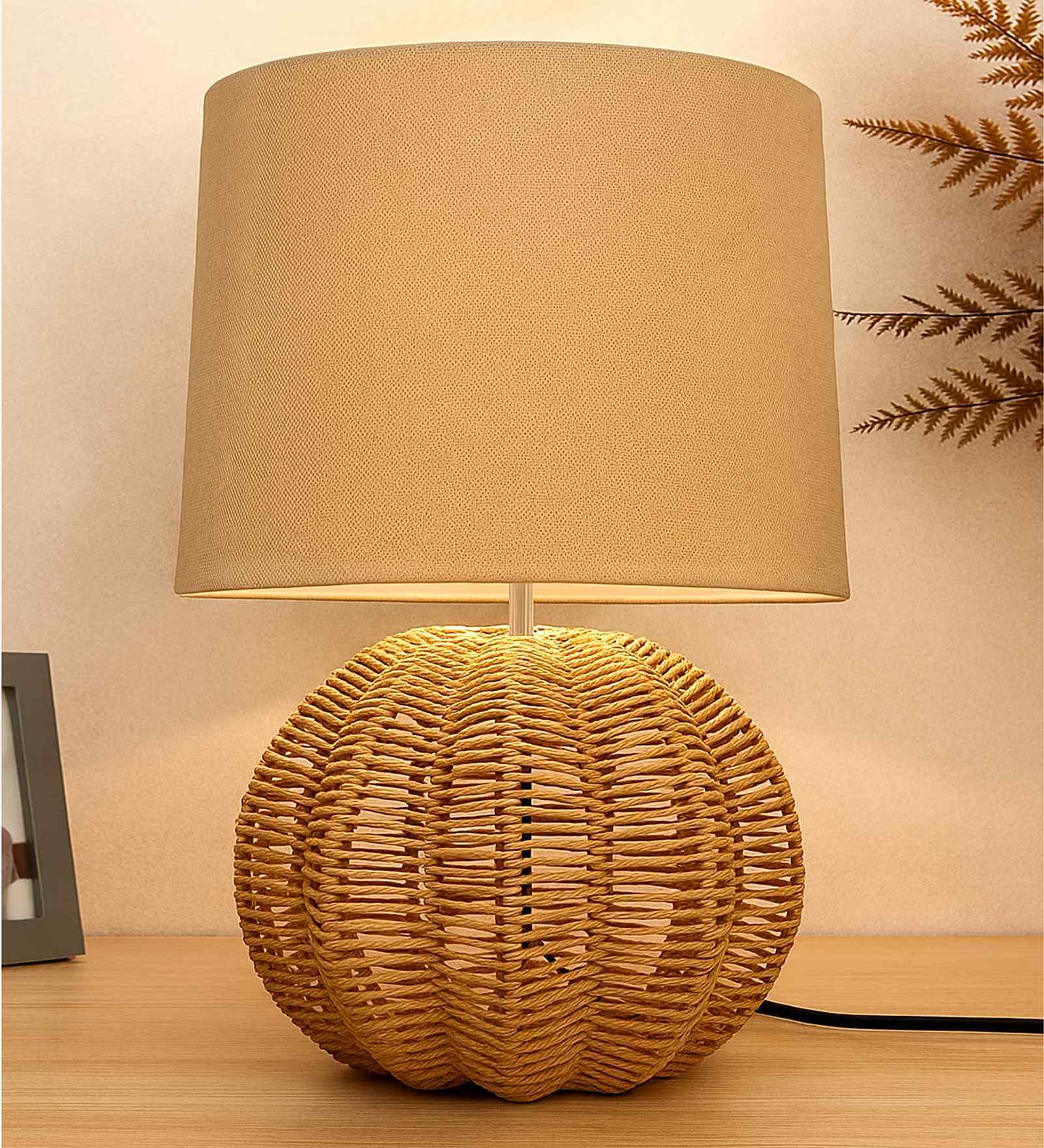 Beige Seagrass Weave Table Lamp Coastal Cottage Bedside