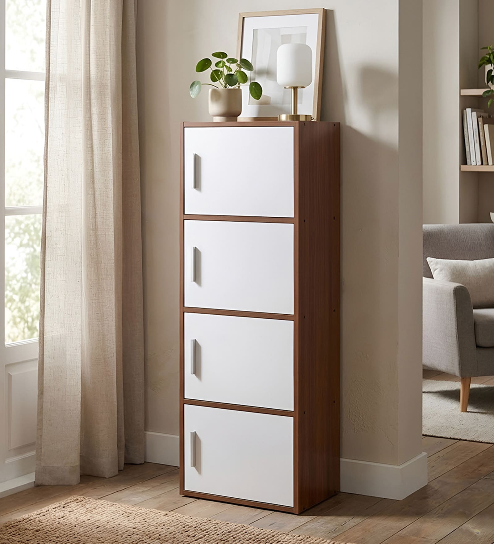 Sear 4 Tier File Cabinet In Classic Walnut And White Finish Sear 4 Tier File Cabinet In Classic Walnut And White Finish