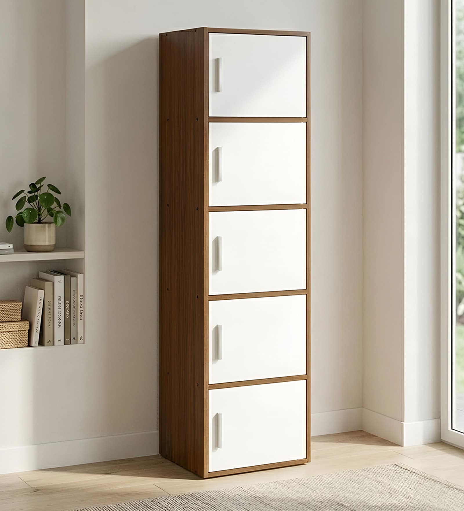 Sear 5 Tier File Cabinet In Classic Walnut And White Finish