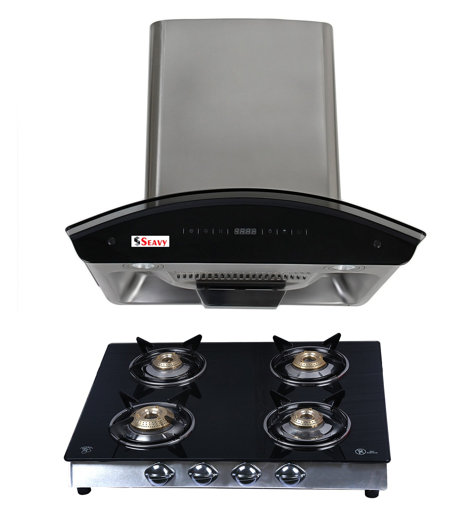 Seavy 60 CM Auto Clean Chimney with 4 Burner Gas Stove (Model: Prime 60