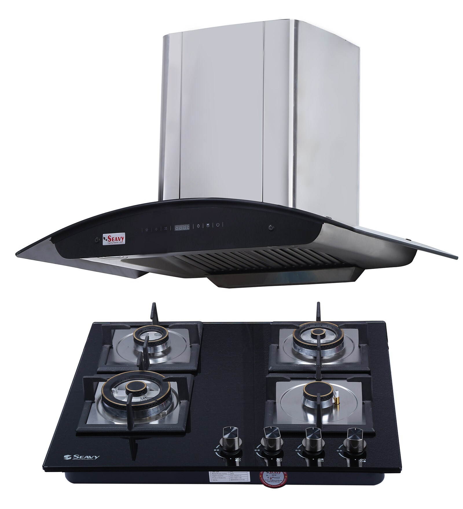 Buy Seavy 90Cm & 1200M3/Hr Suction Chimney with 4 Brass Burner Auto