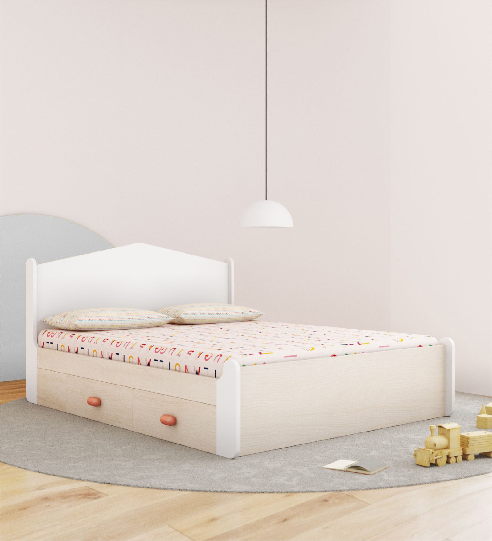 Secret Queen Bed in Pearly White Colour with Drawer Storage
