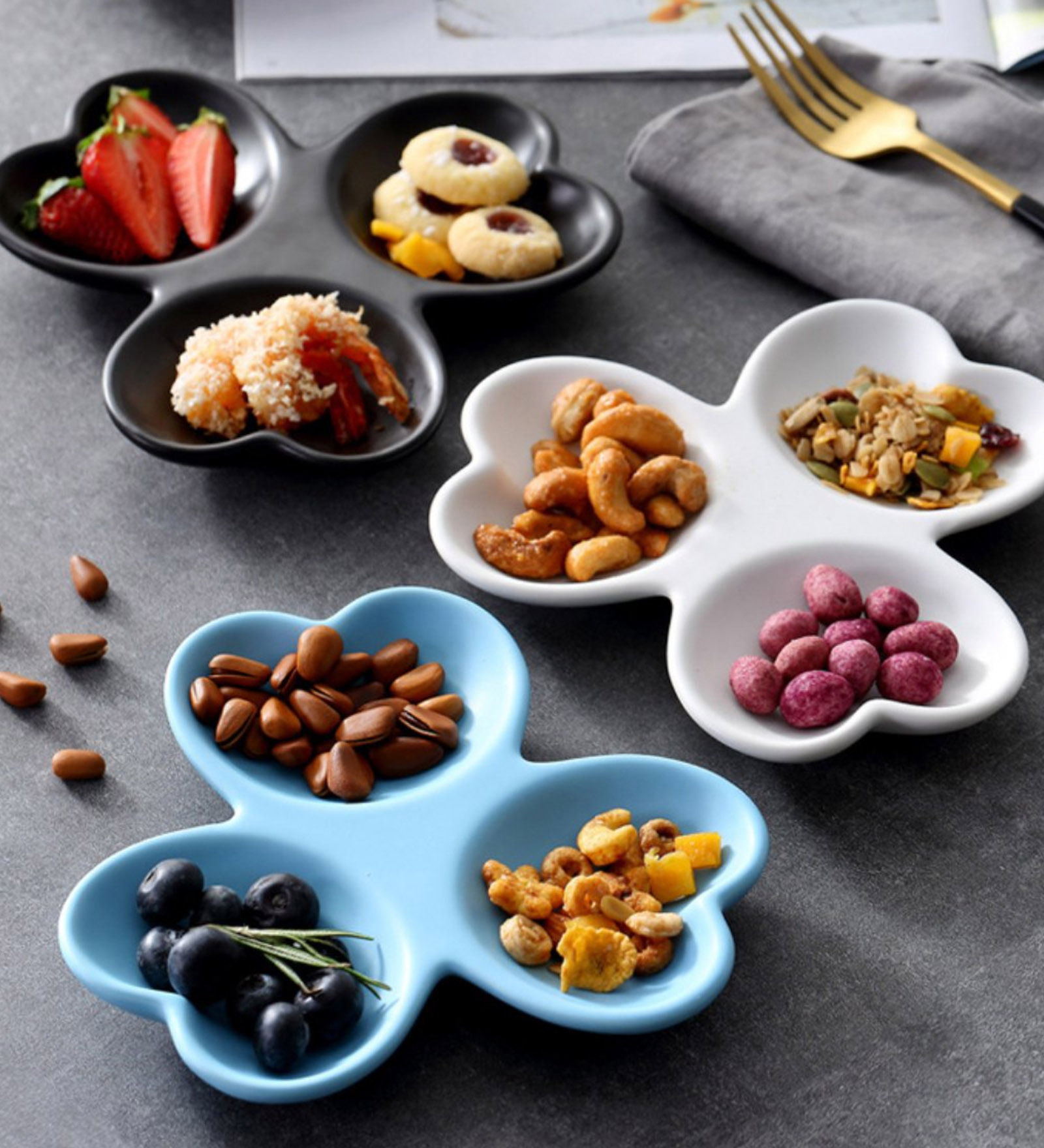 Sectioned-3 Blue 7 Inch Ceramic Appetizer Platter