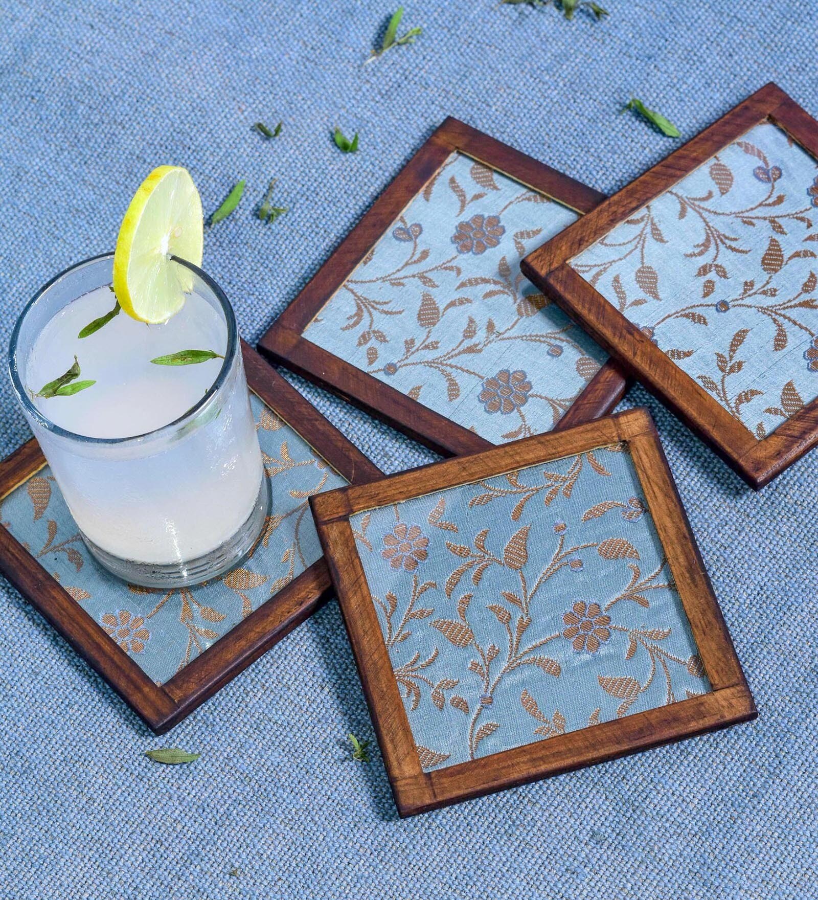 seda Grey  Blended Silk 4 Pcs Coasters