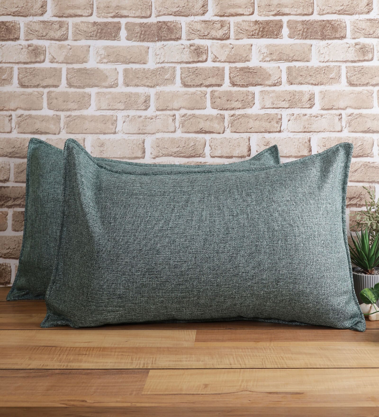 Green Abstract 210TC Jute 17 x 27 Inches Pillow Covers (Set of 2)