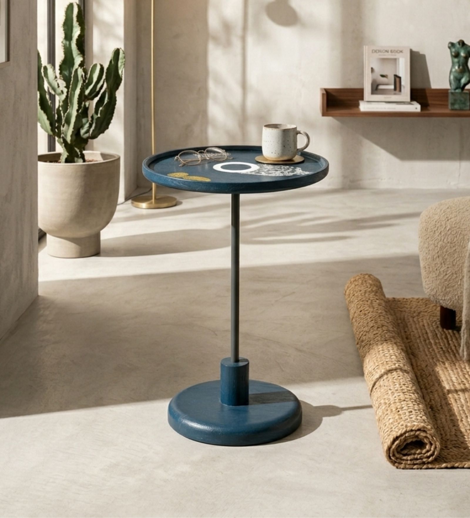 Seed End Table In Deep Blue Finish