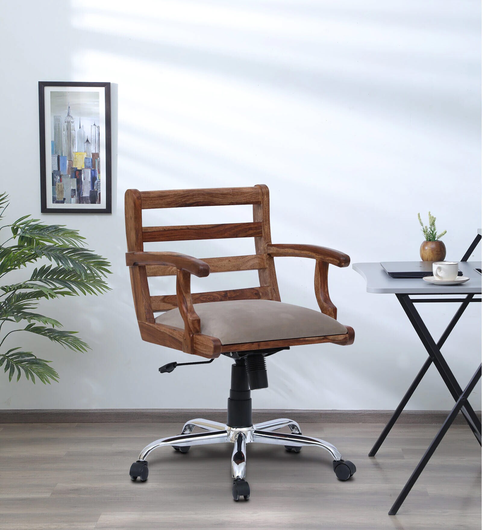 Segovia Solid Wood Ergonomic Chair in Scratch Resistant Rustic Teak Finish