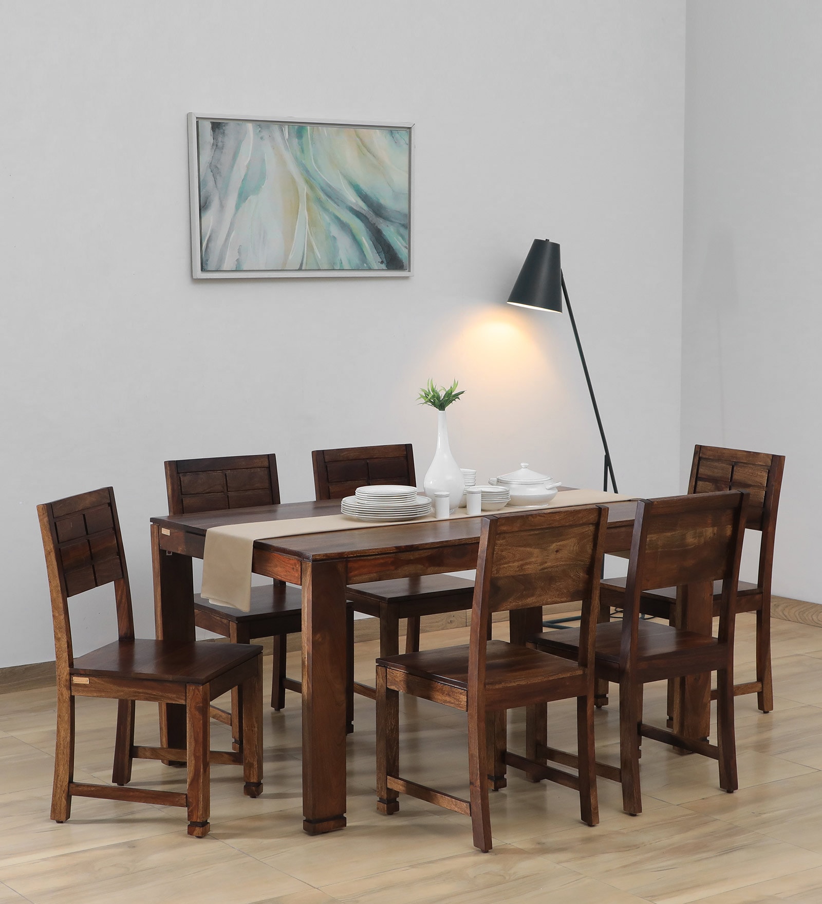 Segur Sheesham Wood 6 Seater Dining Set In Provincial Teak Finish