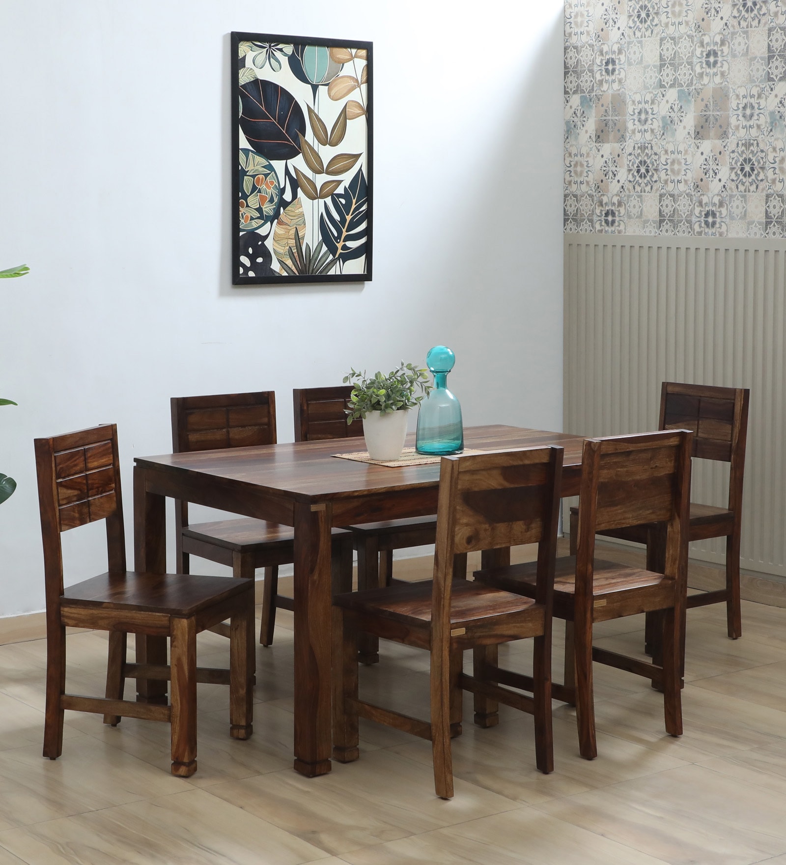 Segur Sheesham Wood 6 Seater Dining Set In Provincial Teak Finish