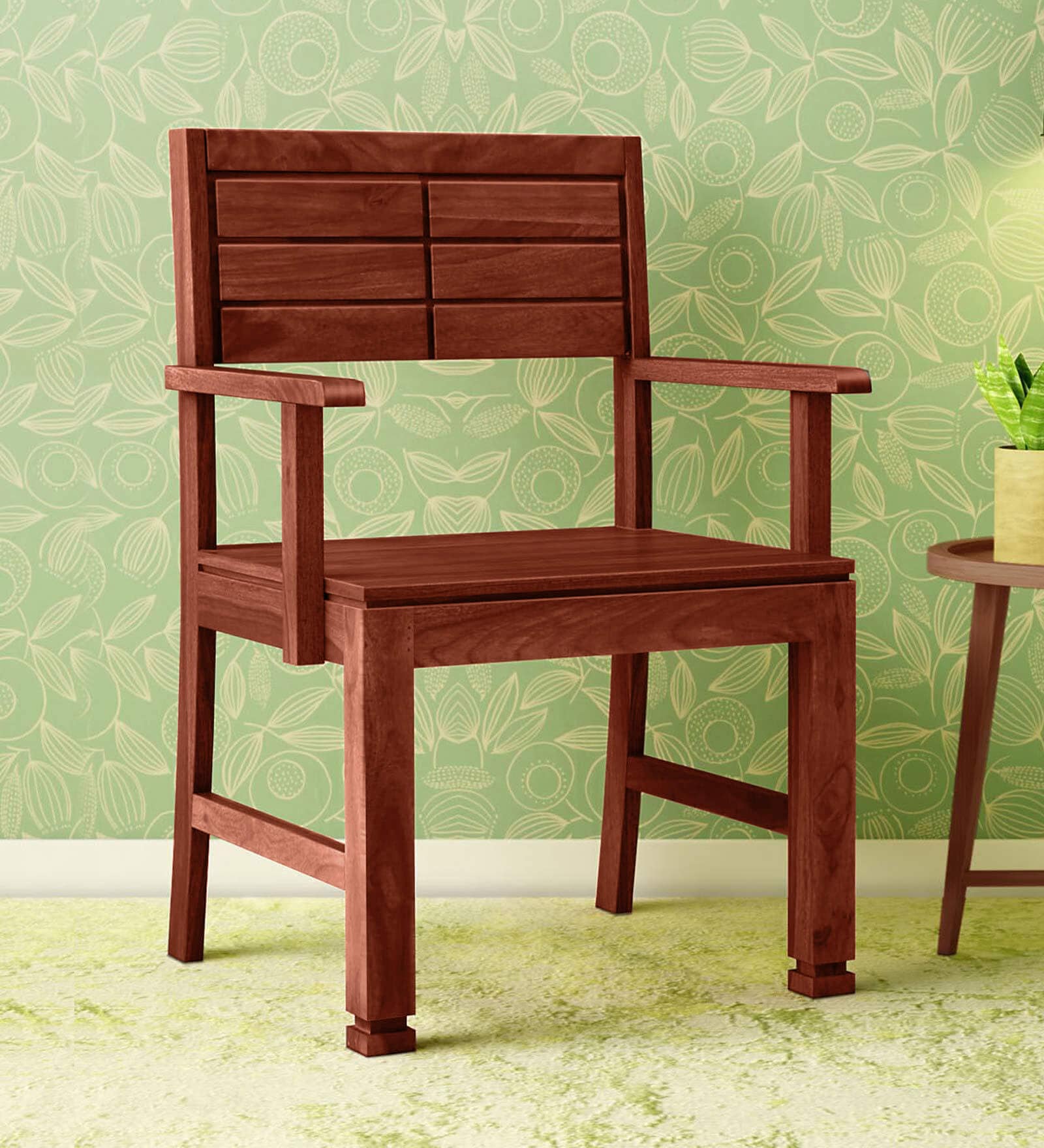 Segur Sheesham Wood Arm Chair In Honey Oak Finish