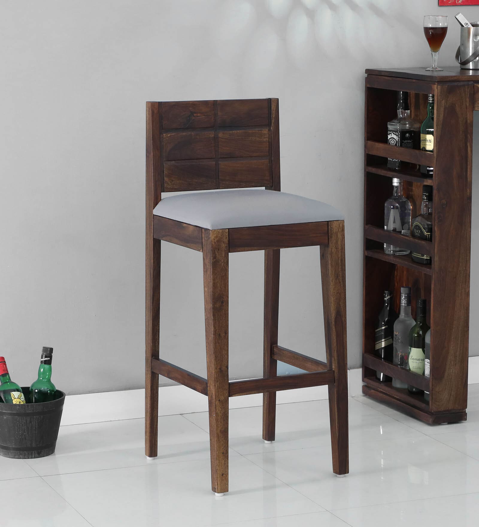 Segur Sheesham Wood Bar Stool in Provincial Teak Finish