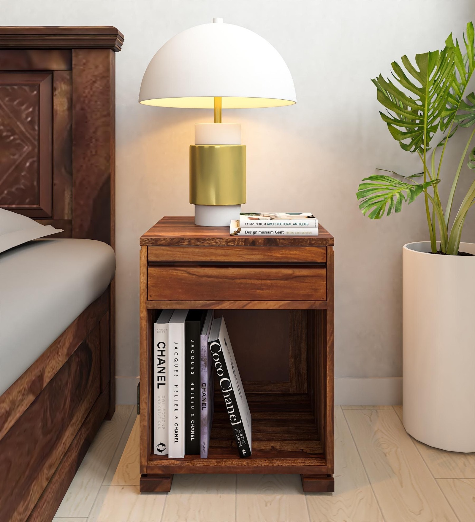 Segur Sheesham Wood Bedside Table In Provincial Teak Finish