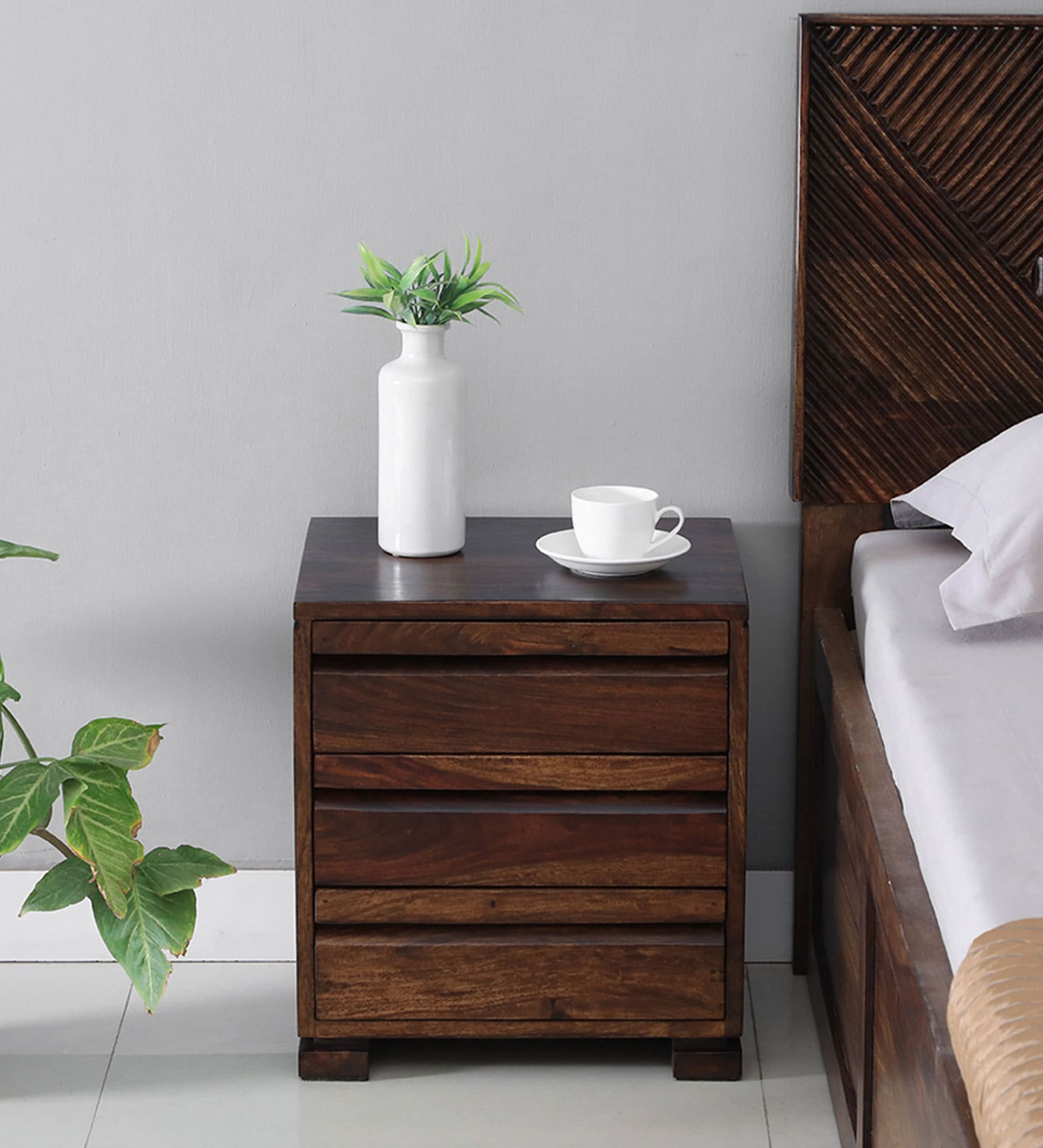 Segur Sheesham Wood Bedside Table In Provincial Teak Finish With Drawers