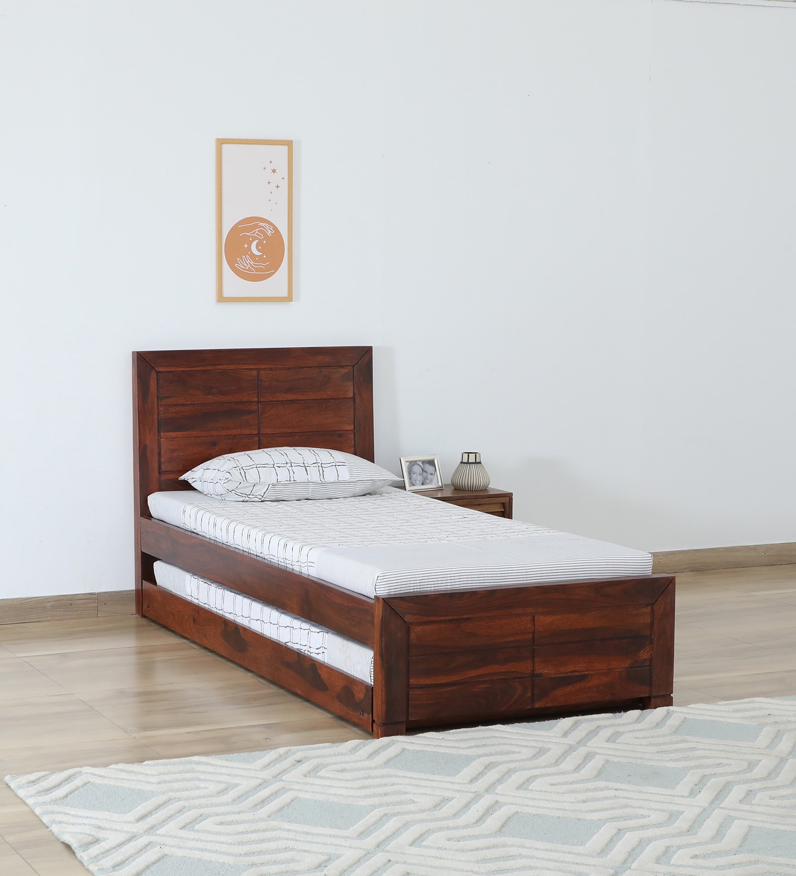 Segur Sheesham Wood Single Bed In Honey Oak Finish With Trundle