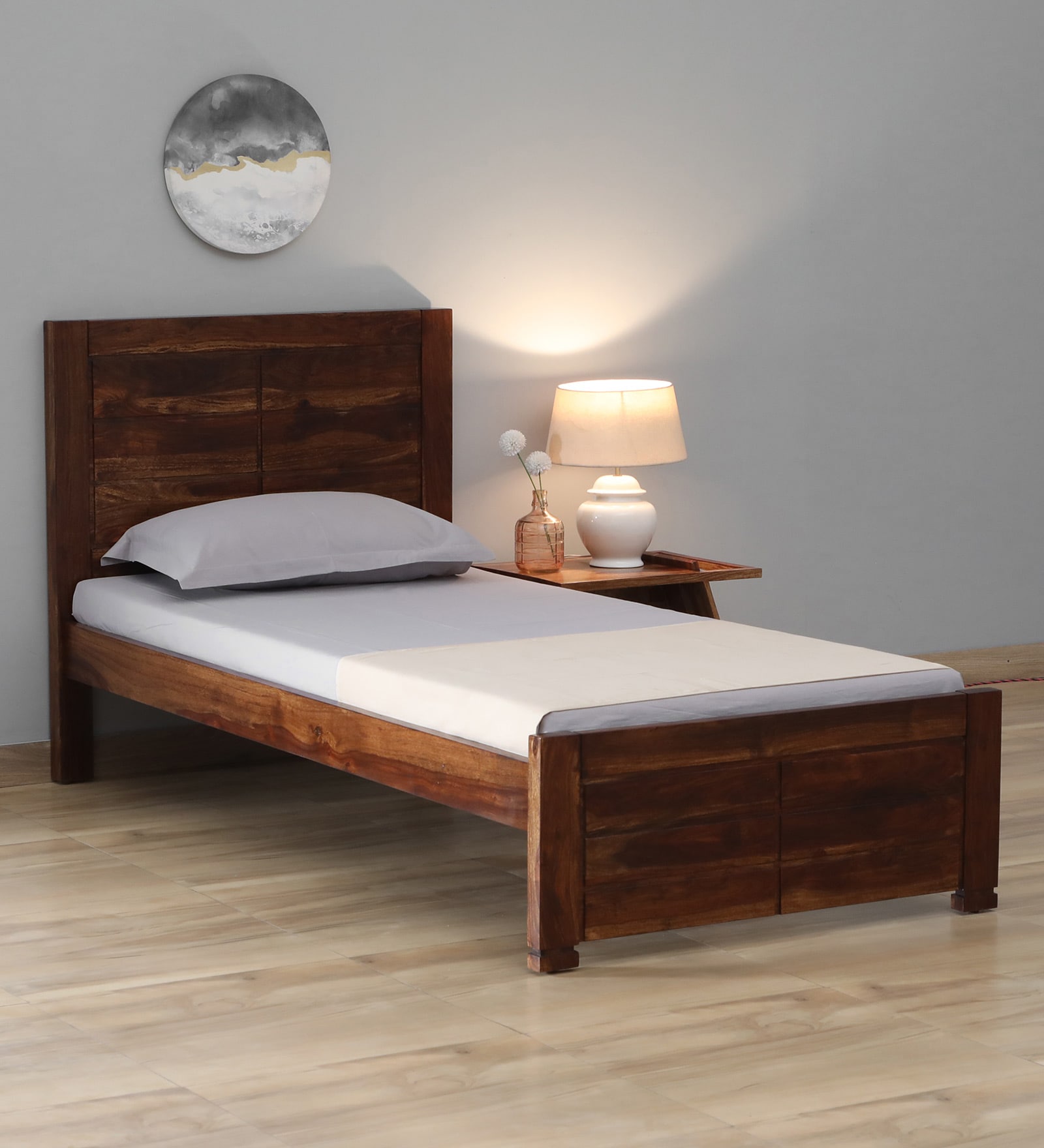 Segur Sheesham Wood Single Bed In Provincial Teak Finish