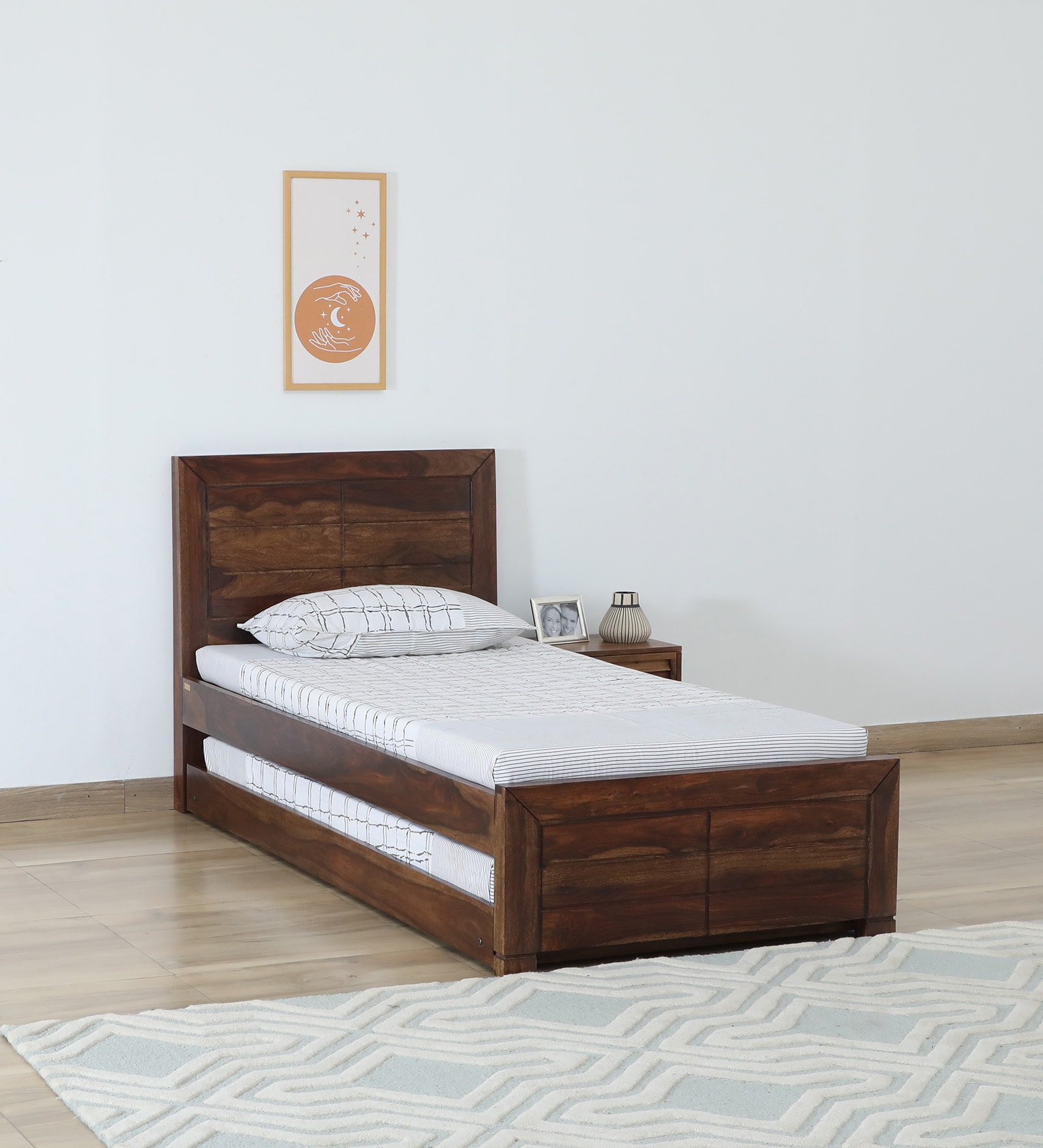 Segur Sheesham Wood Single Bed In Provincial Teak Finish With Trundle