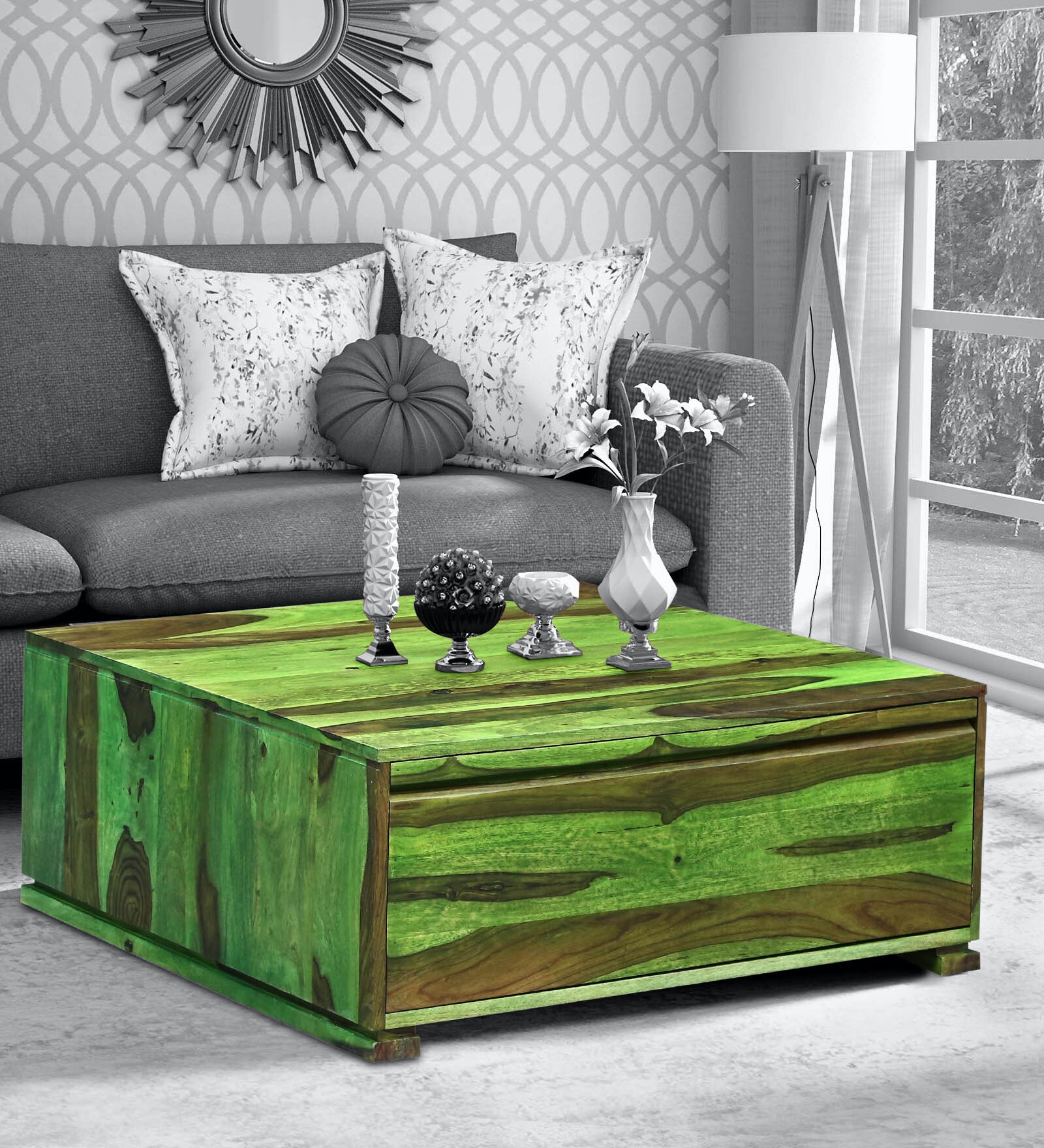 Segur Solid Wood Coffee Table with Storage in Spring Green Finish