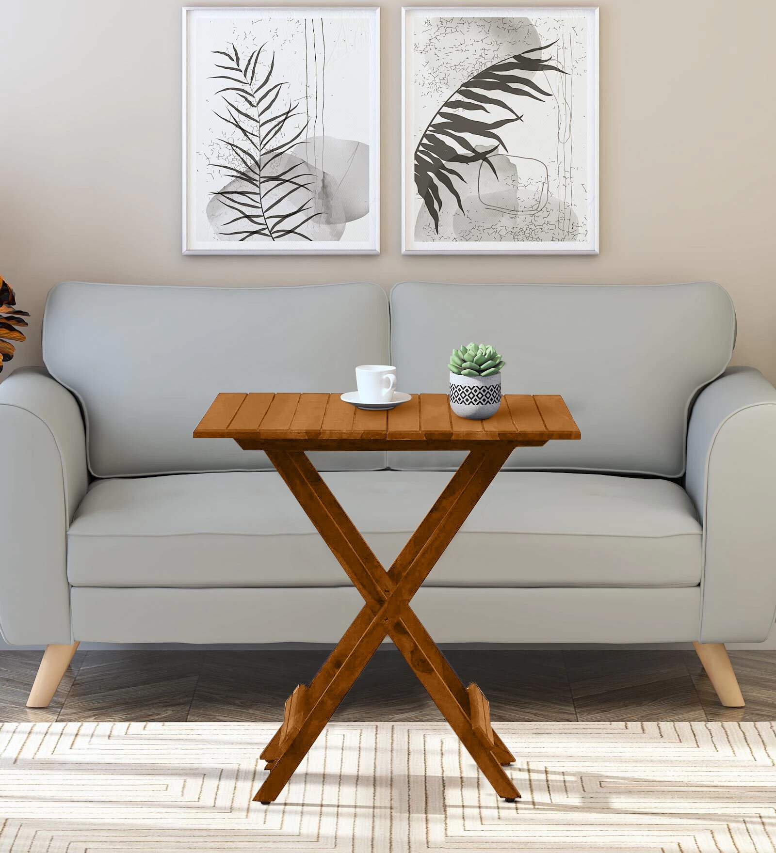 Seigen Sheesham Wood Folding Coffee Table In Rustic Teak Finish