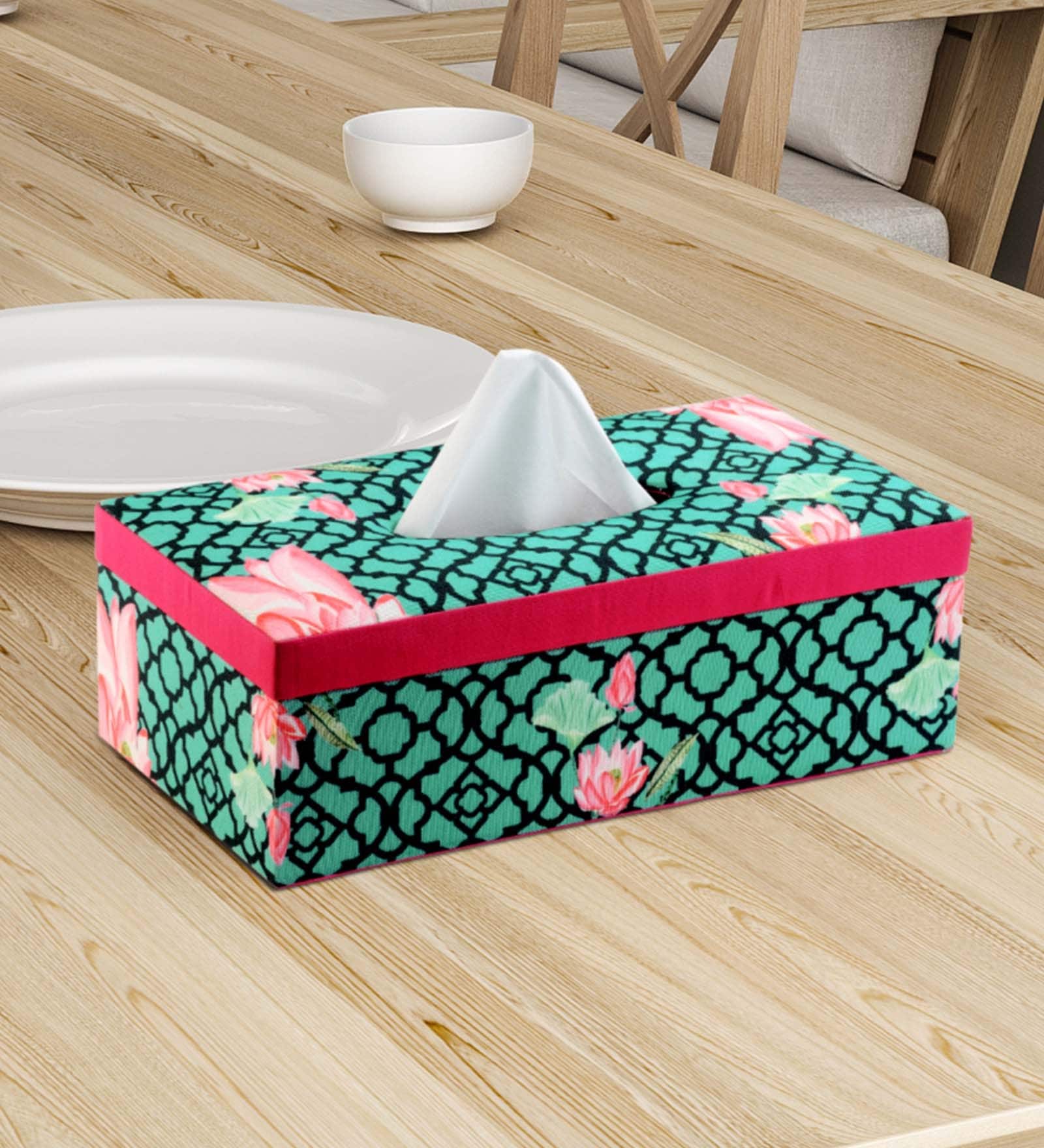 Floral Green Mdf Wood Tissues Box