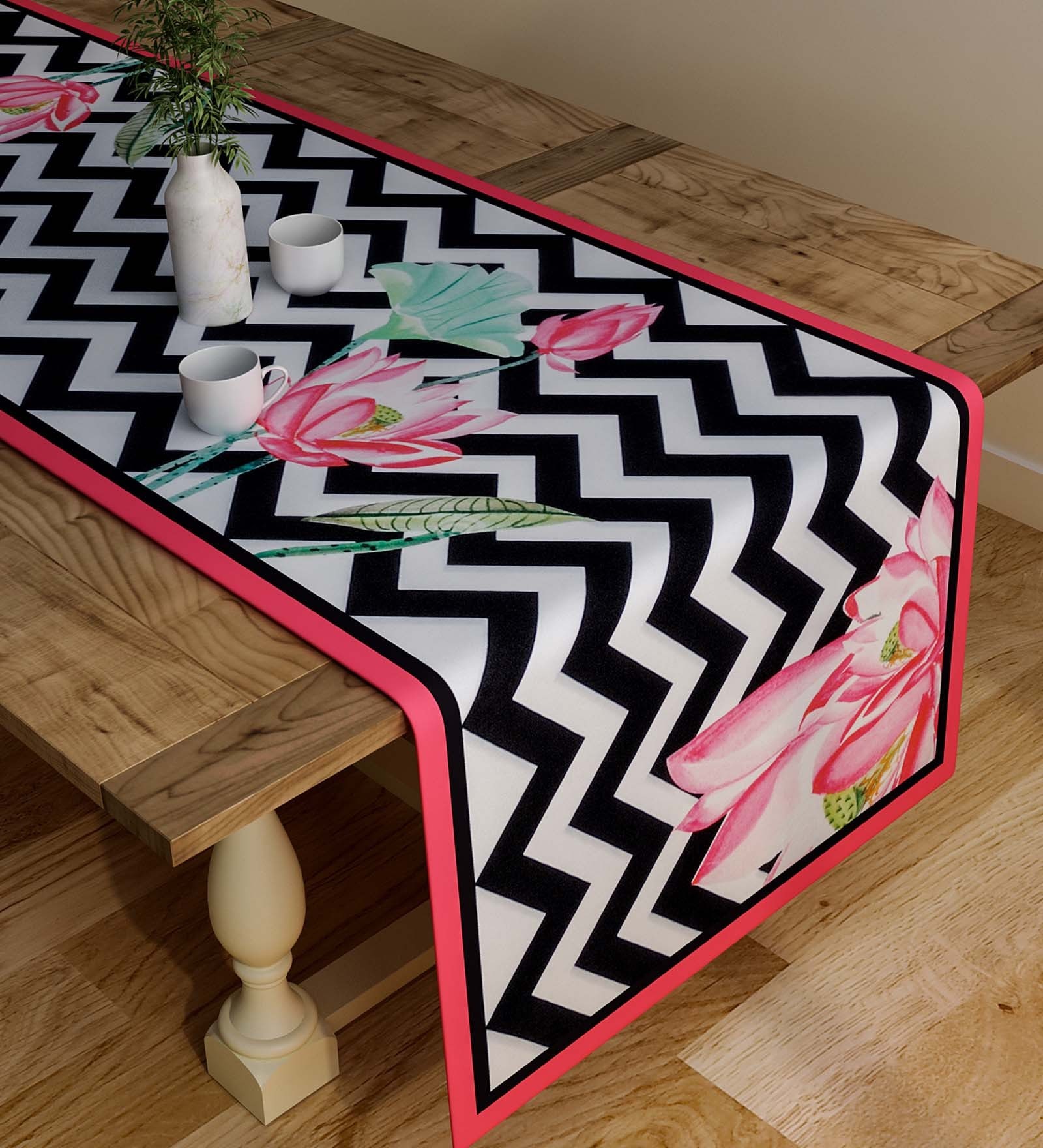 Geometric (47x12) Black & White Cotton Table Runner