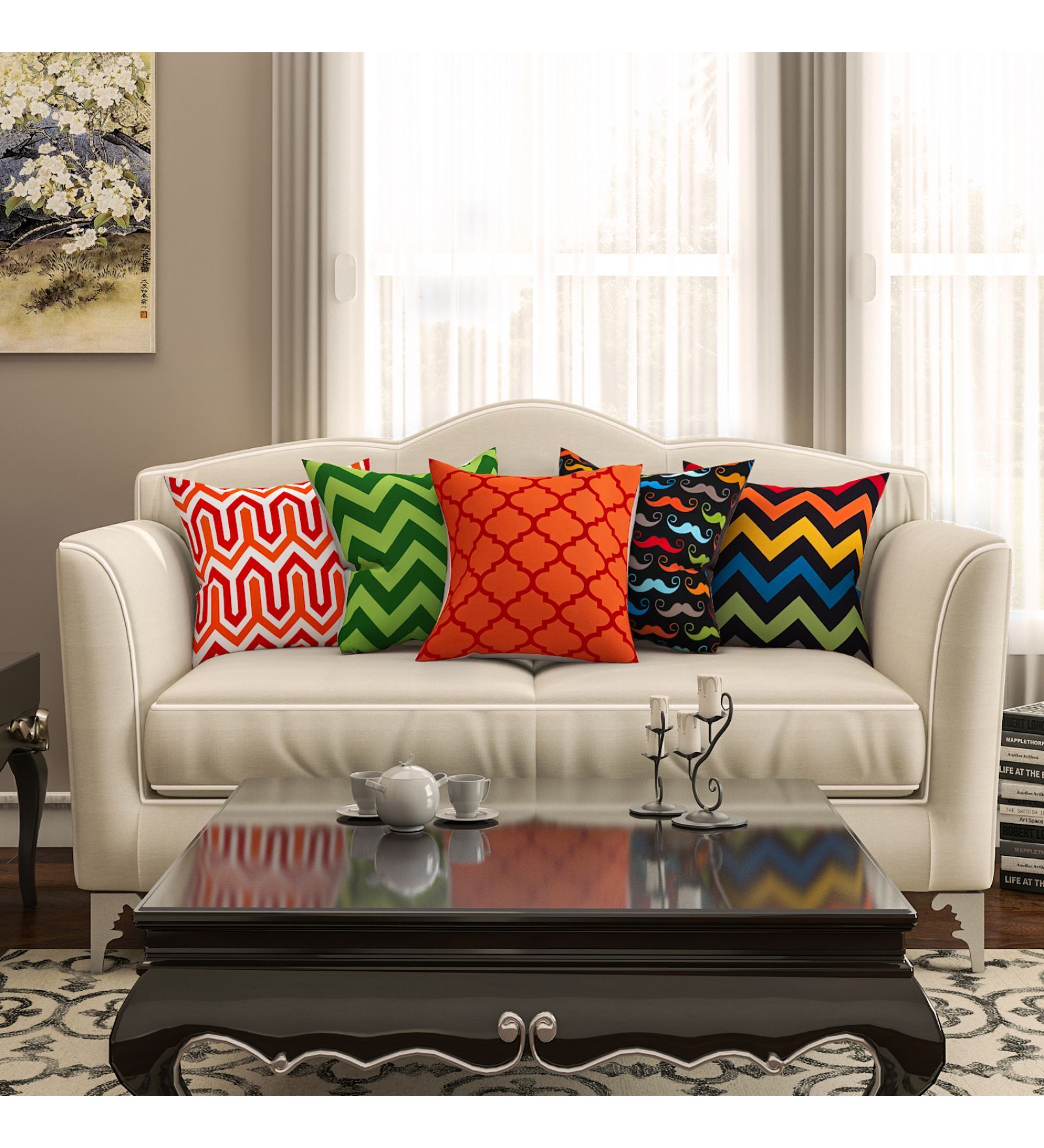 Cotton Abstract Pattern 16x16 Inch Cushion Covers (Set Of 5)