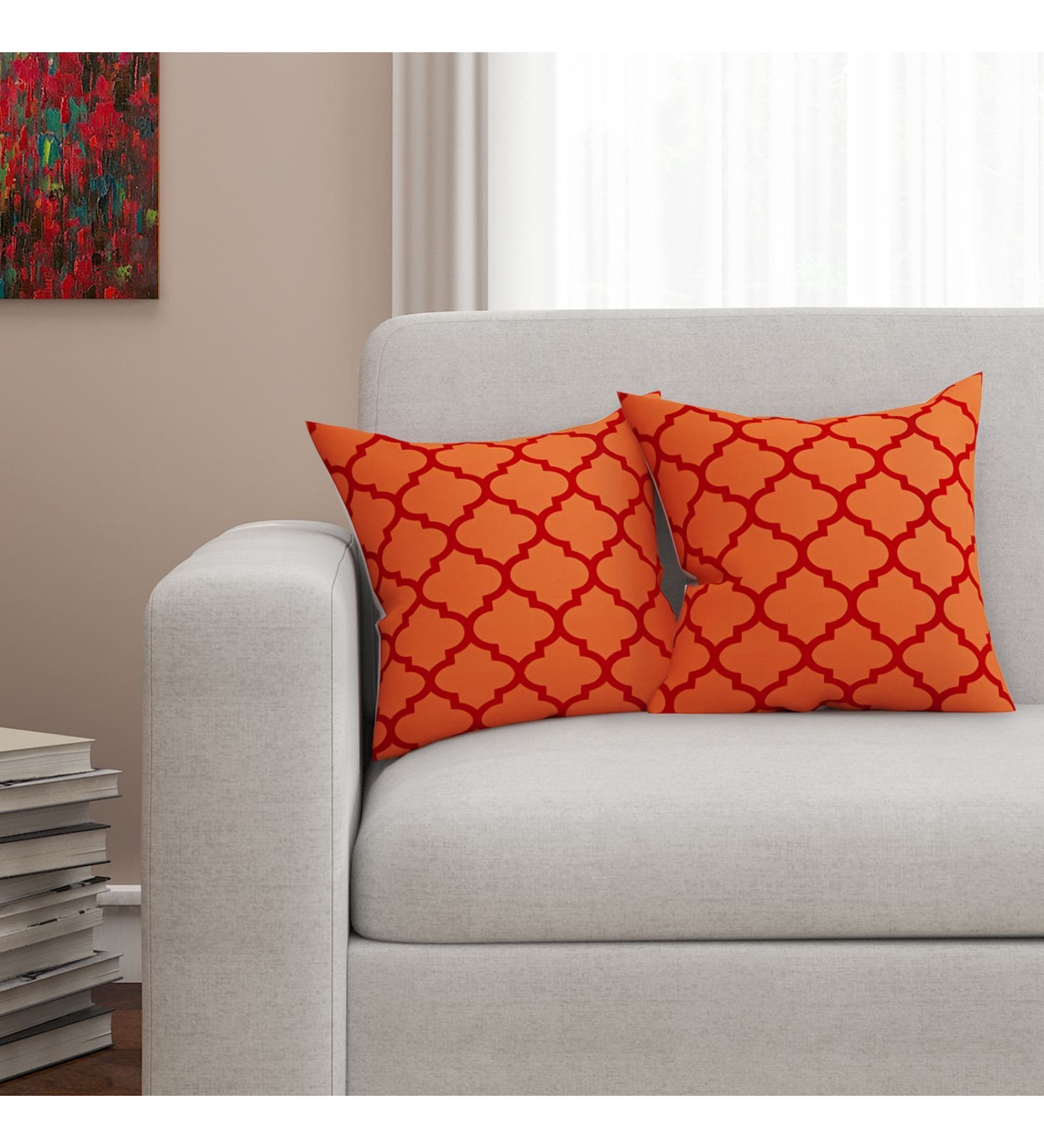 Orange Geometric Cotton 16 x 16 Inches Cushion Covers (Set of 2)
