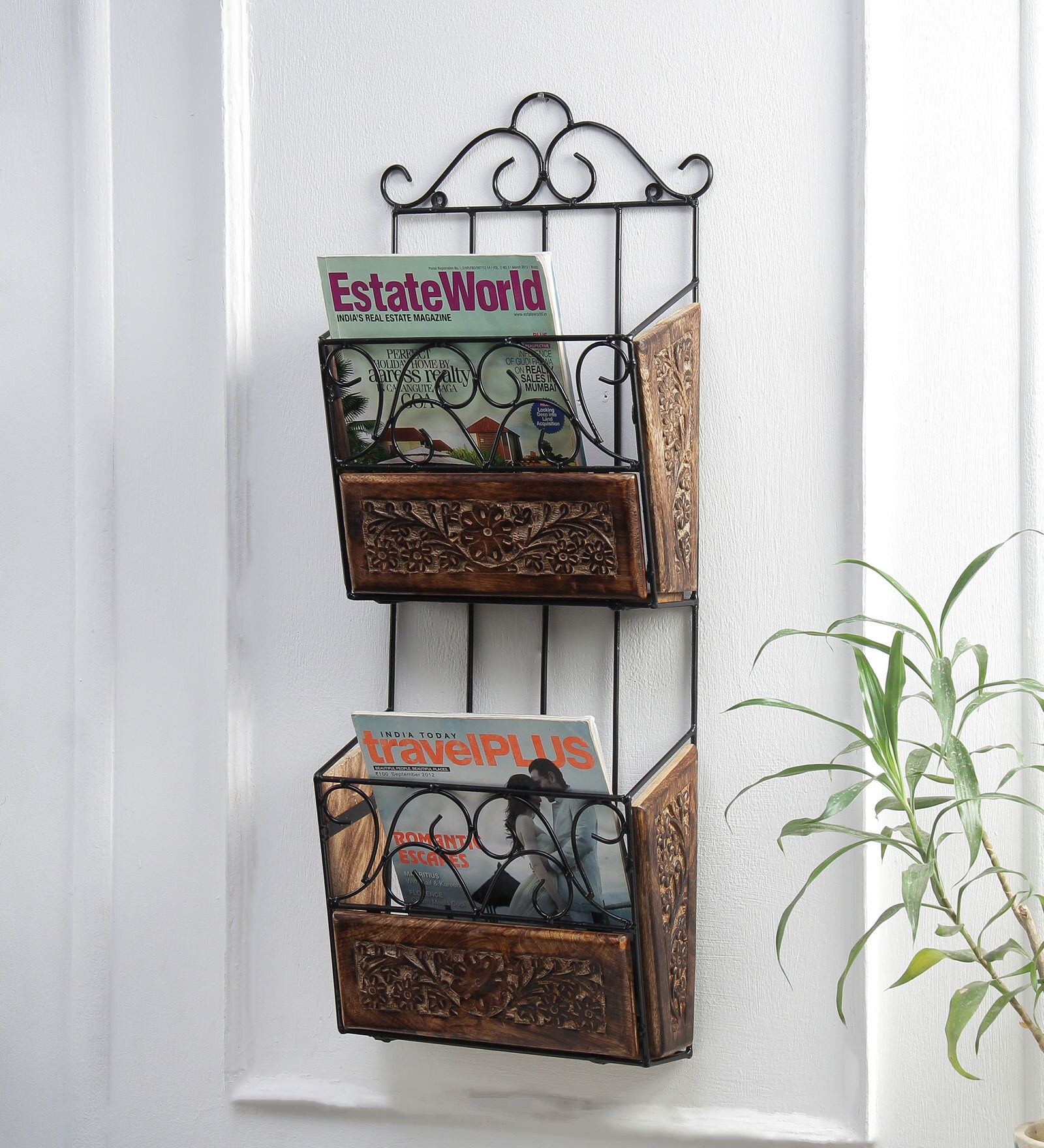Metal Wall Mounted Magazine Holder in Black Colour