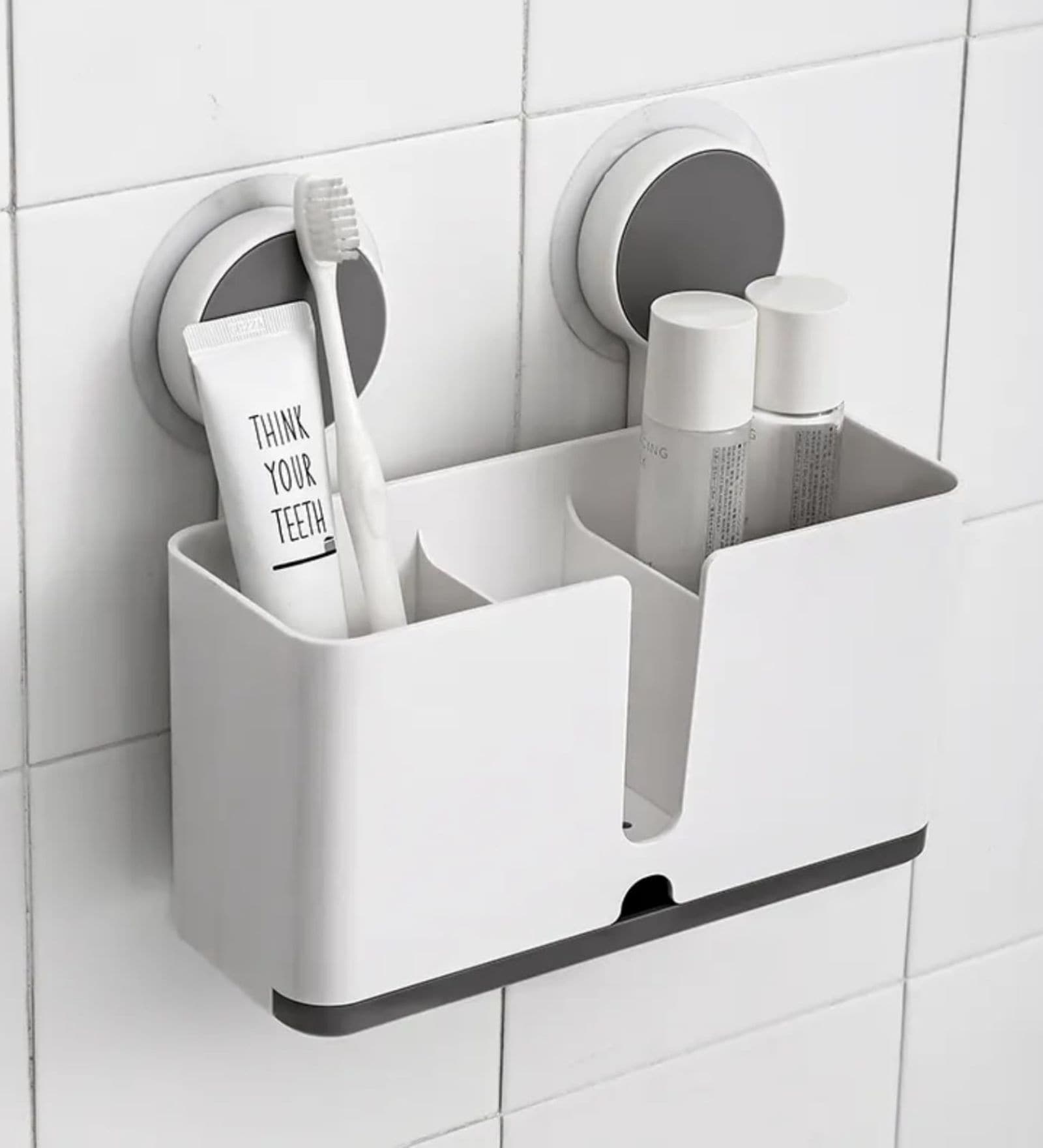 Self Adhesive Wall Mounted Toothbrush Holder With Draintray