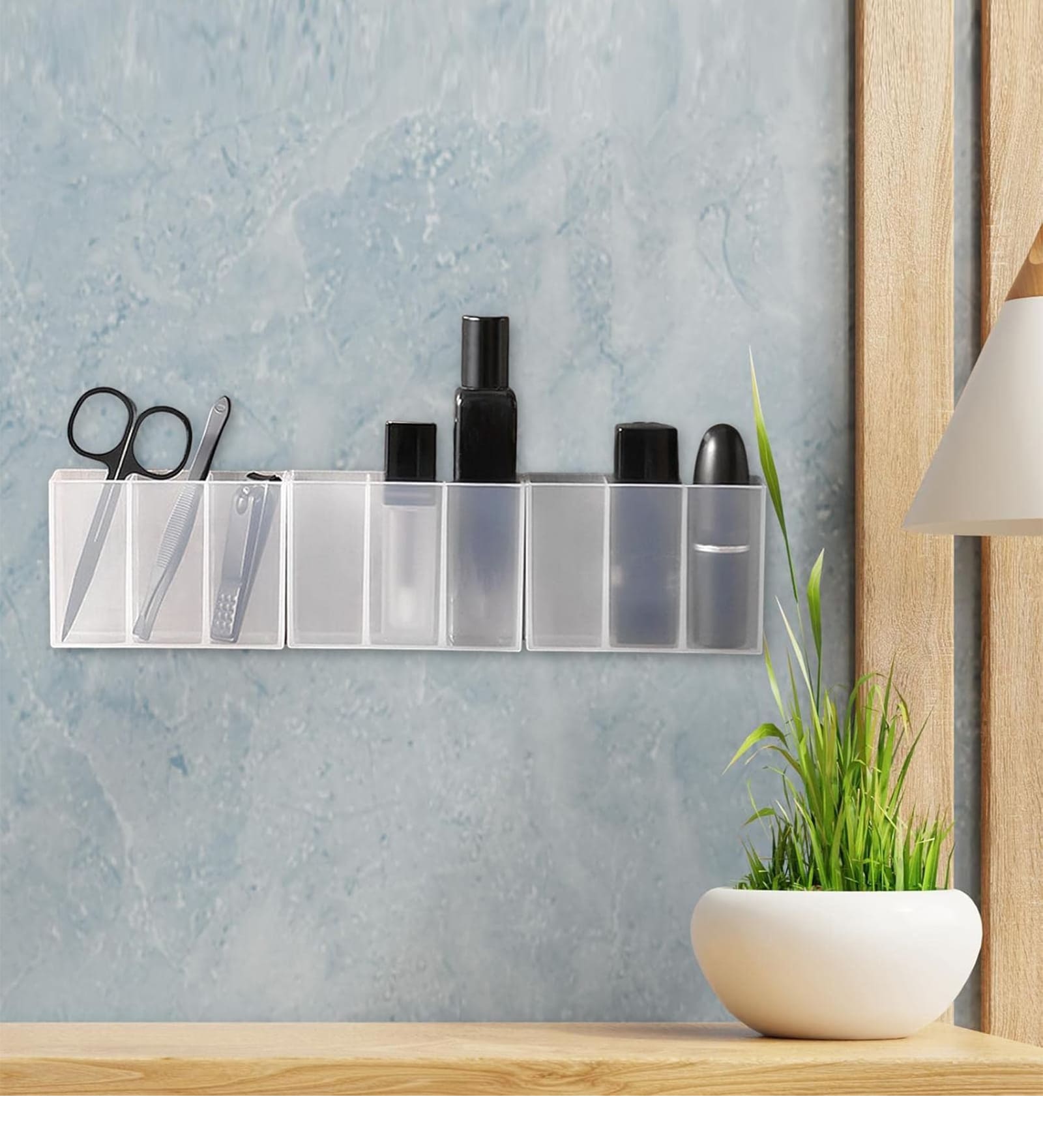 Self Adhesive Plastic Holder With 3 Compartments  (Set Of 5)