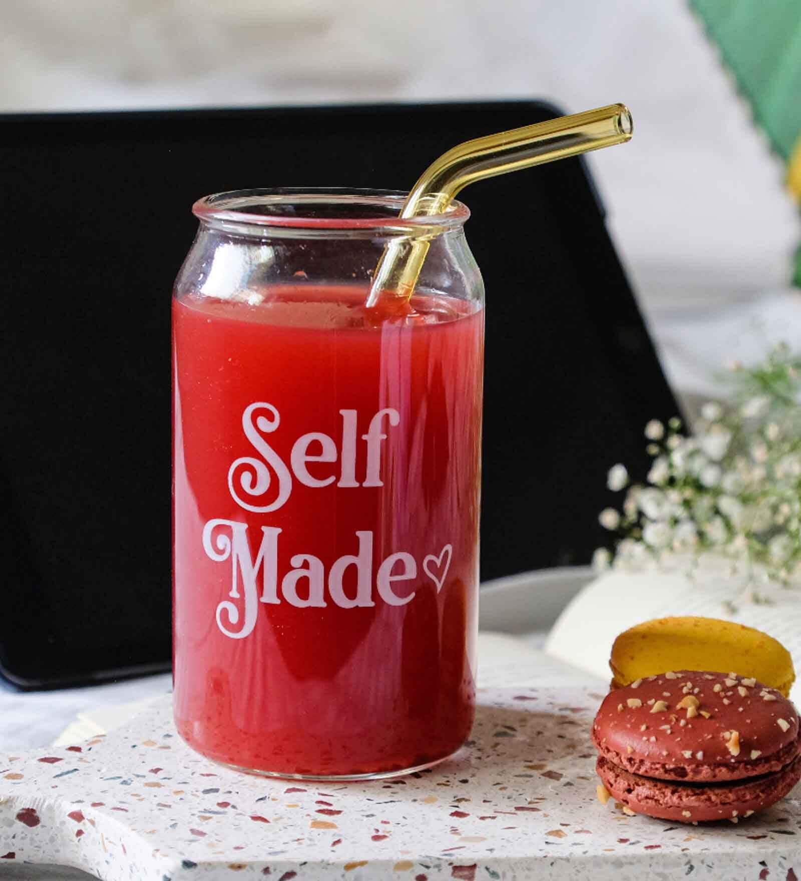 Self Made Can glass with straw