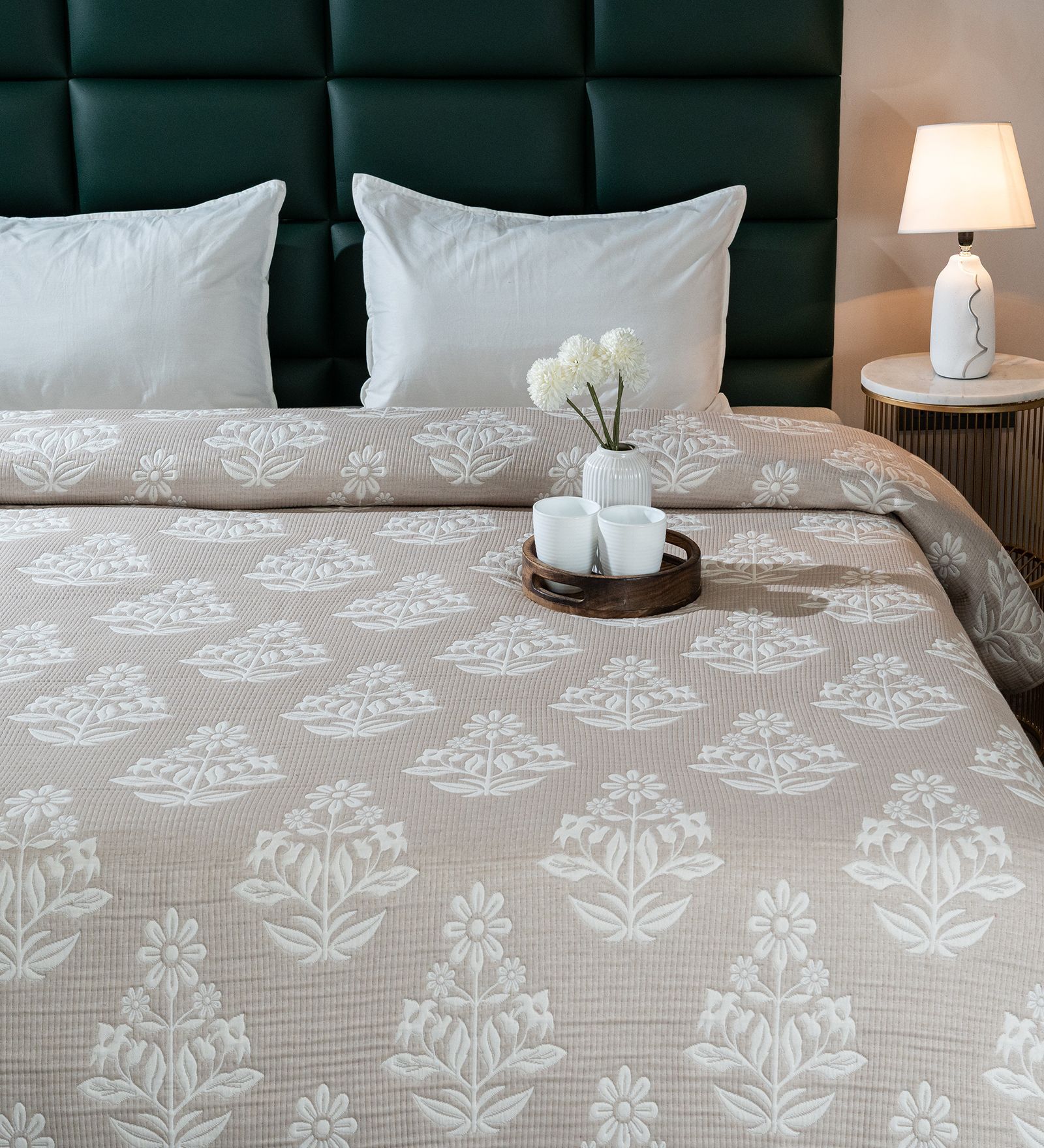 Multicolor Self Stripe Queen Size Bedspread With Pillow Cover