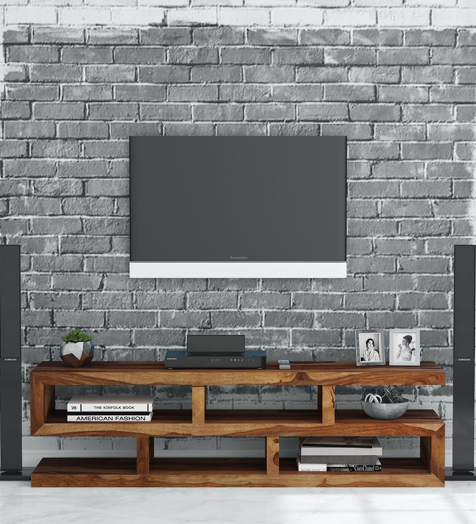Seline Sheesham Wood TV Console in Rustic Teak Finish