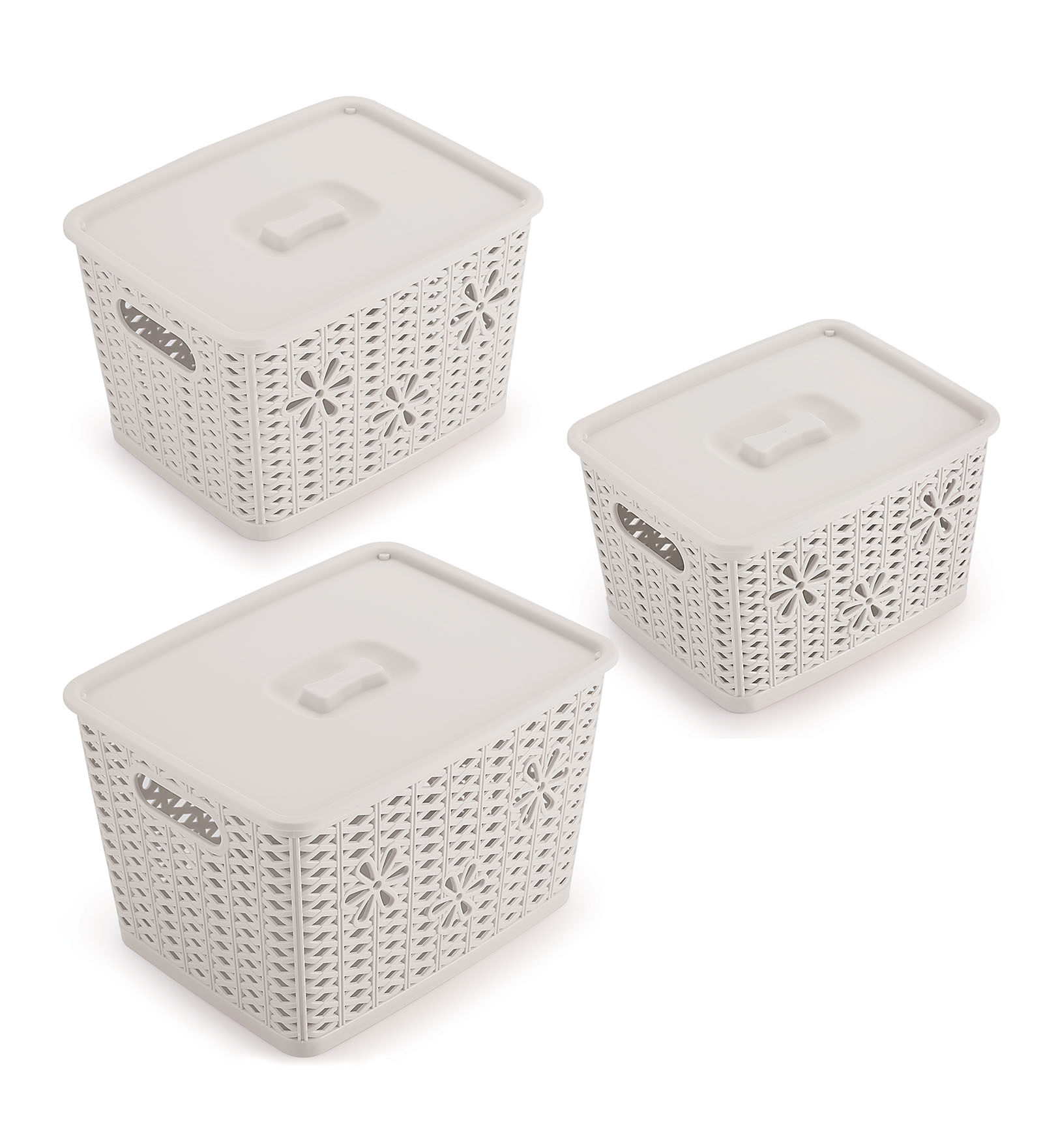 Plastic Kitchen Basket In White Set of 3