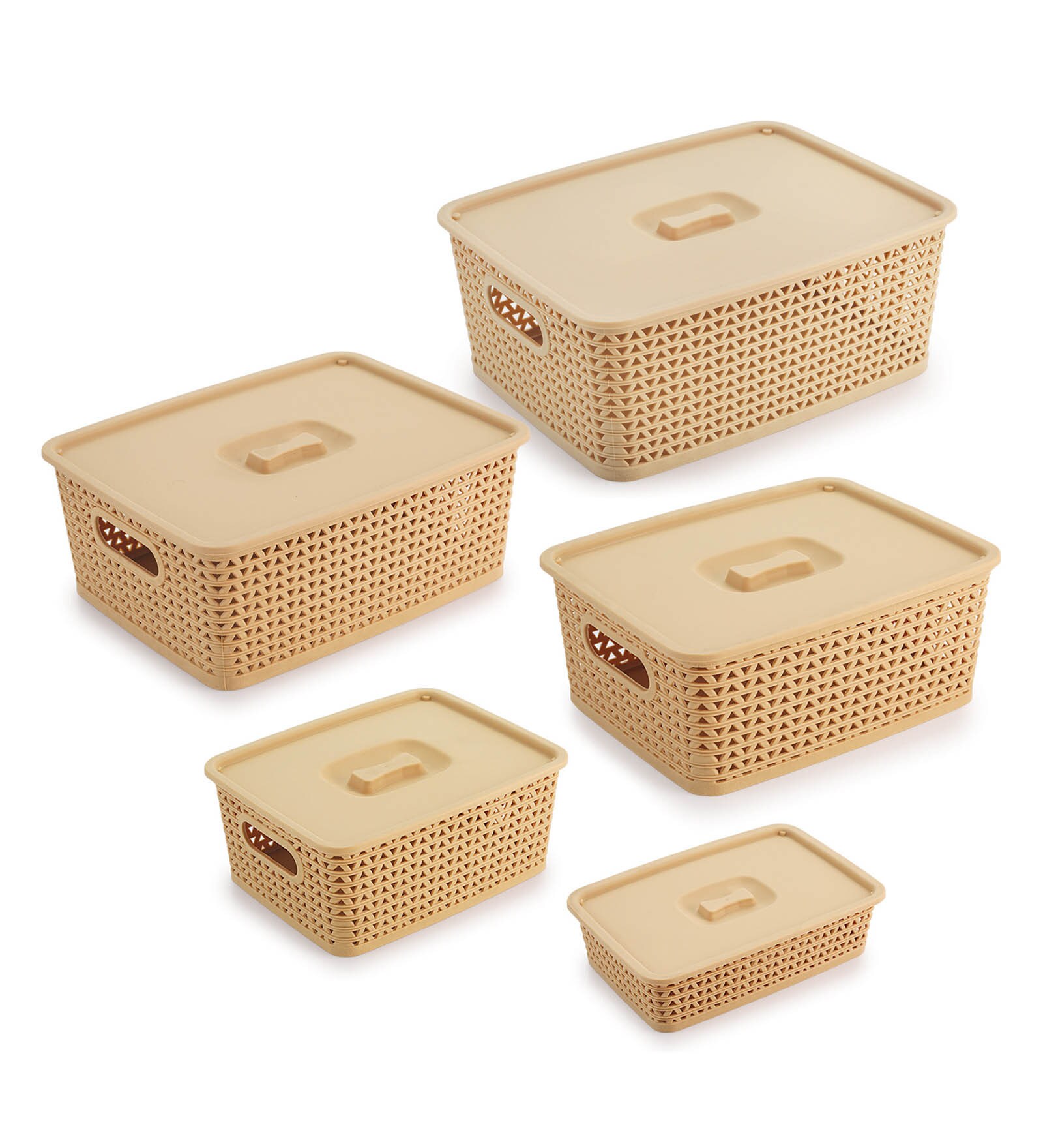 Plastic Kitchen Basket In Beige Set of 5
