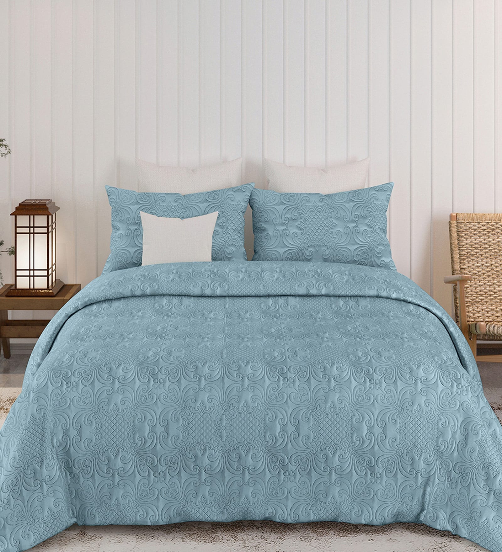 Blue Sensations 300GSM King Quilted Bedcover with 2 Pillowcovers