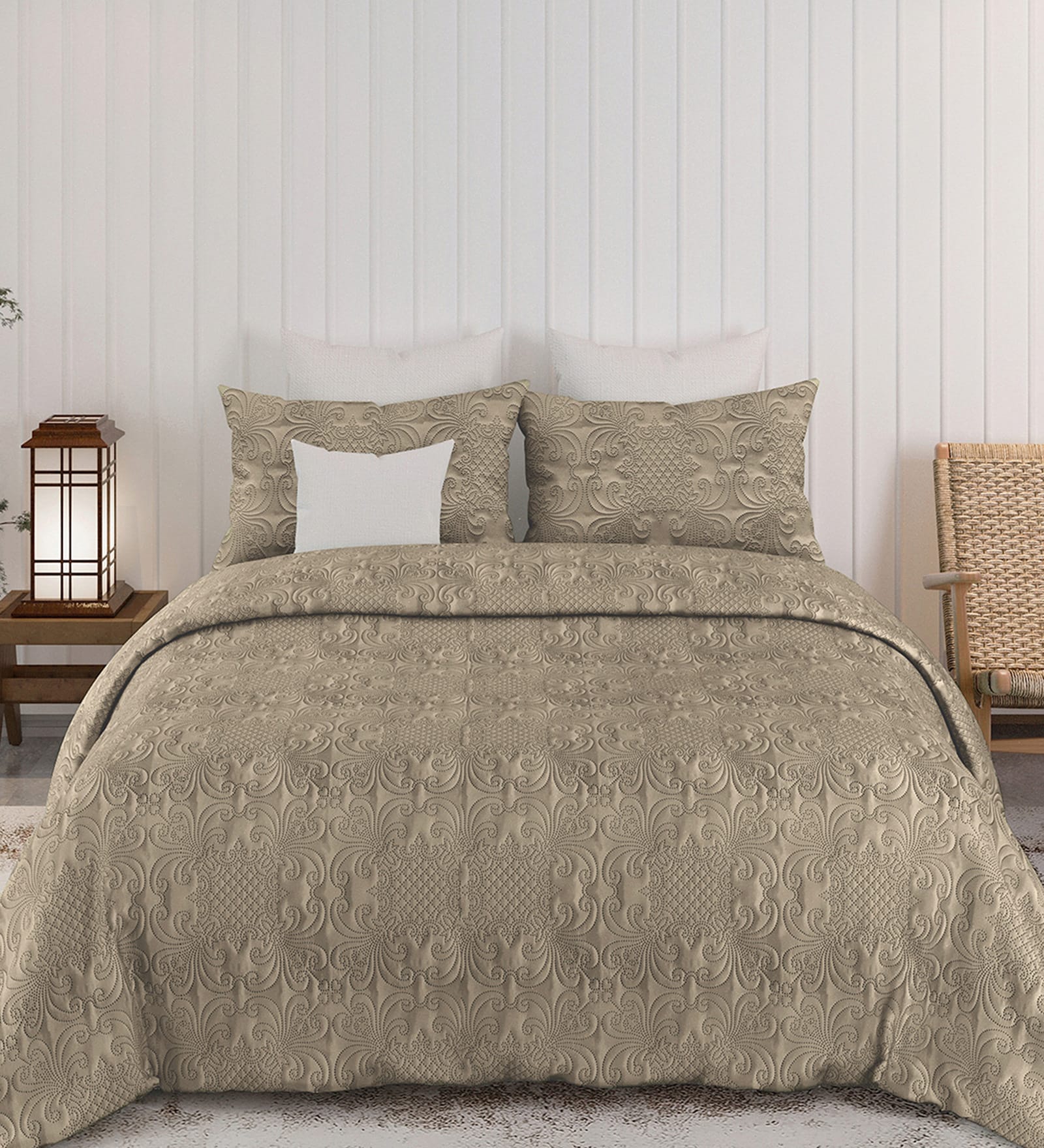 Grey Sensations 300GSM King Quilted Bedcover with 2 Pillowcovers