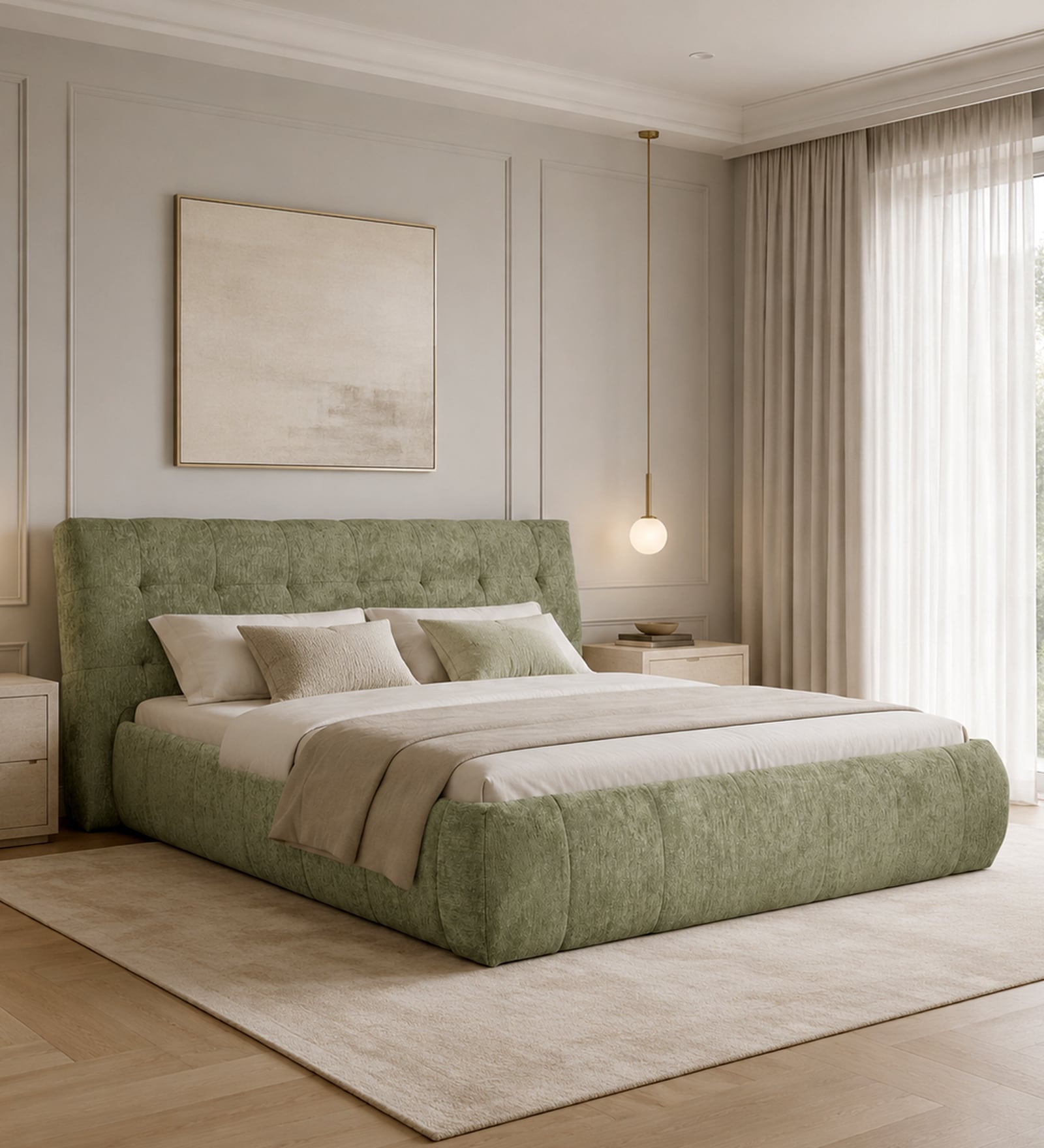 Seoul Queen Size Bed With Hydraulic Storage in Green Colour Seoul Queen Size Bed With Hydraulic Storage in Green Colour