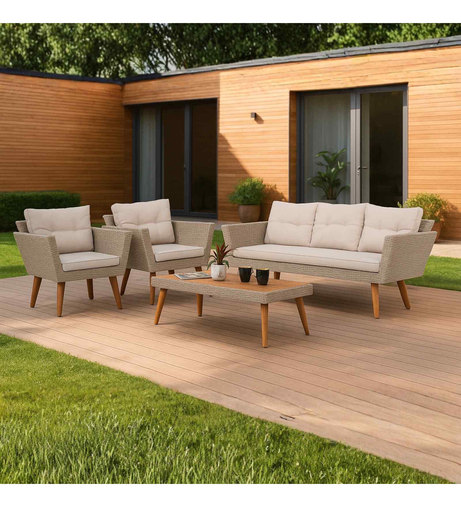 Sepang Malaysian Outdoor Table & Chair Set ( 3+1+1) In Brown Color