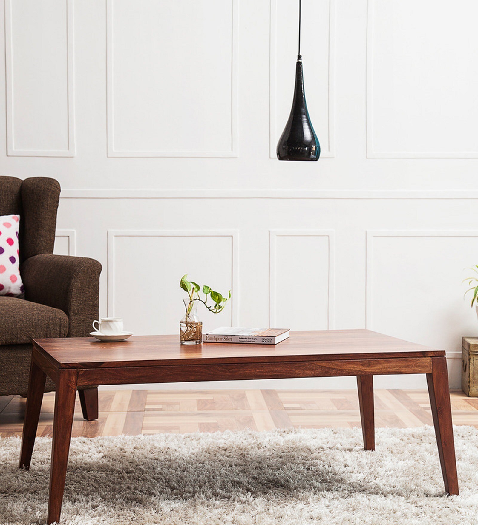 Buy Sequim Sheesham Wood Coffee Table in Warm Walnut Finish on Rent