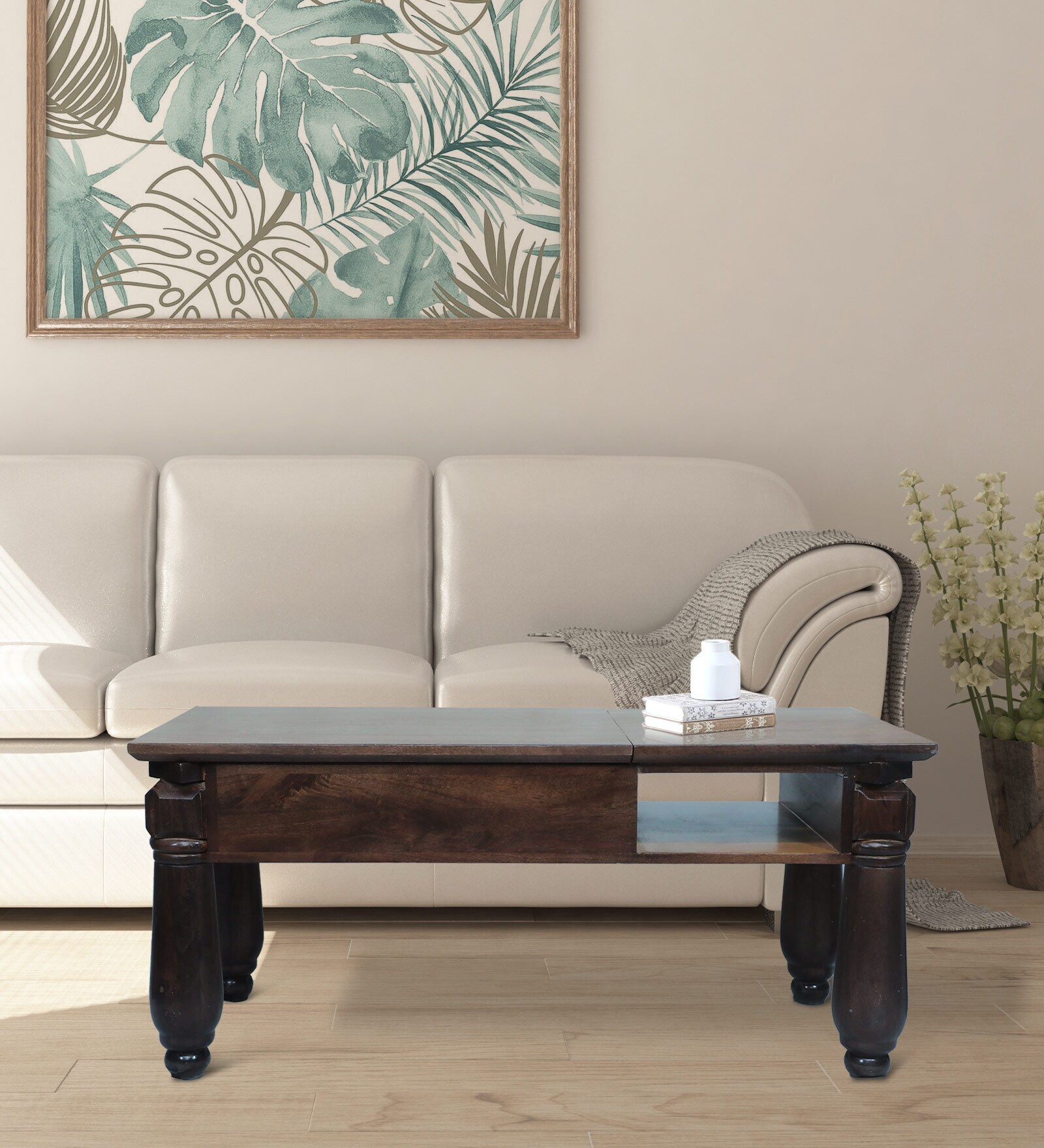 Ser Solid Wood Coffee Table in Walnut Finish with Lift Up Top