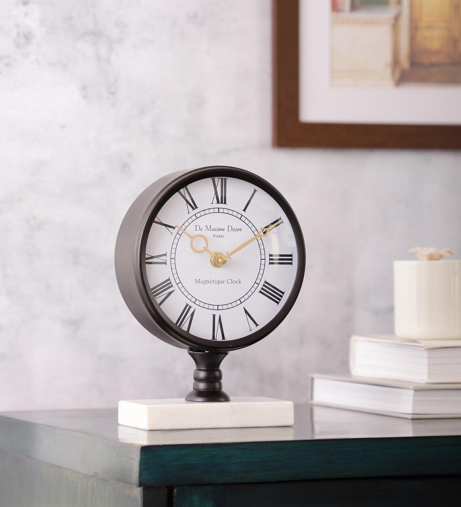 Seraphic Marble Timepiece In Black Clock