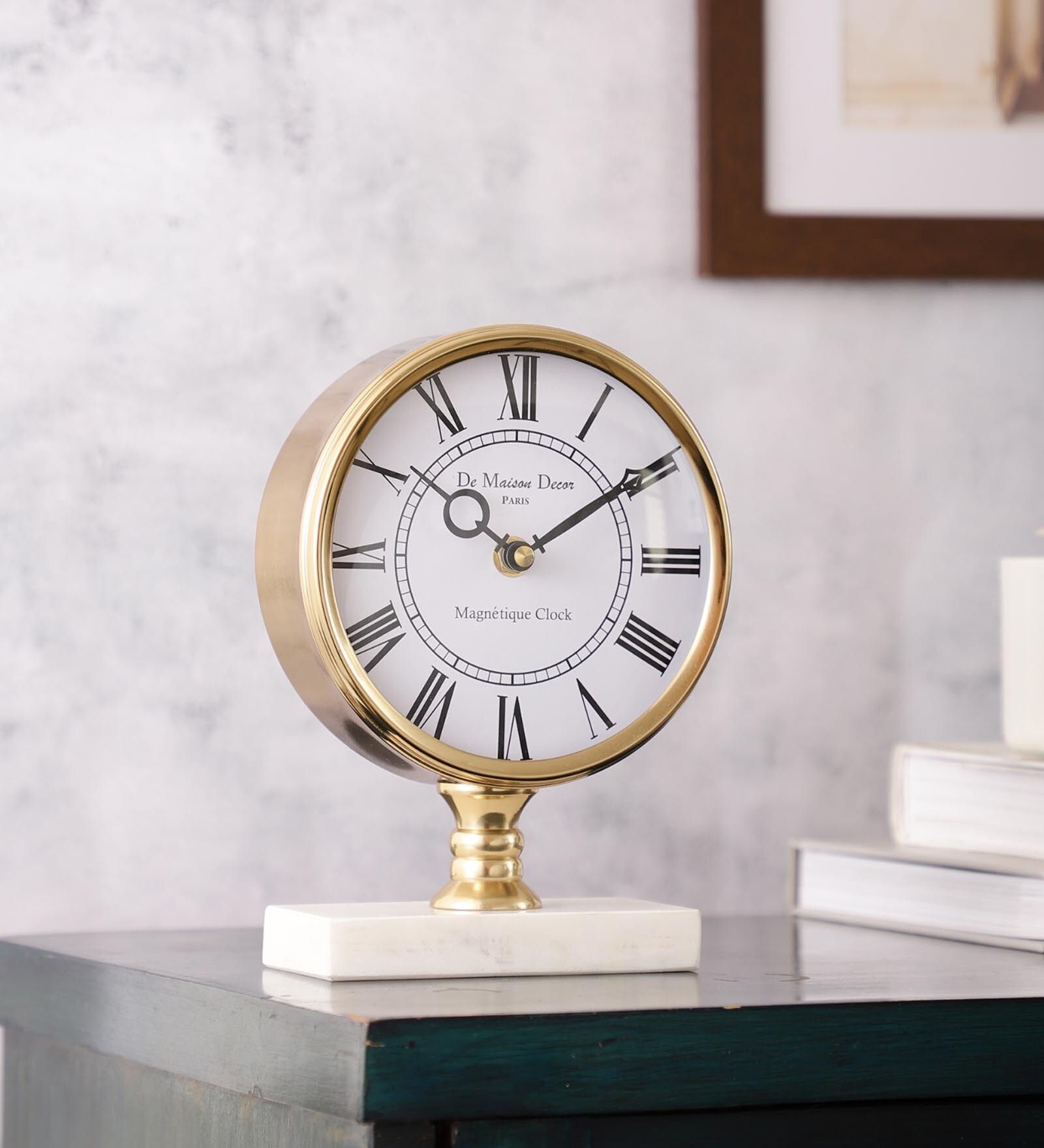 Seraphic Marble Timepiece In Gold Clock